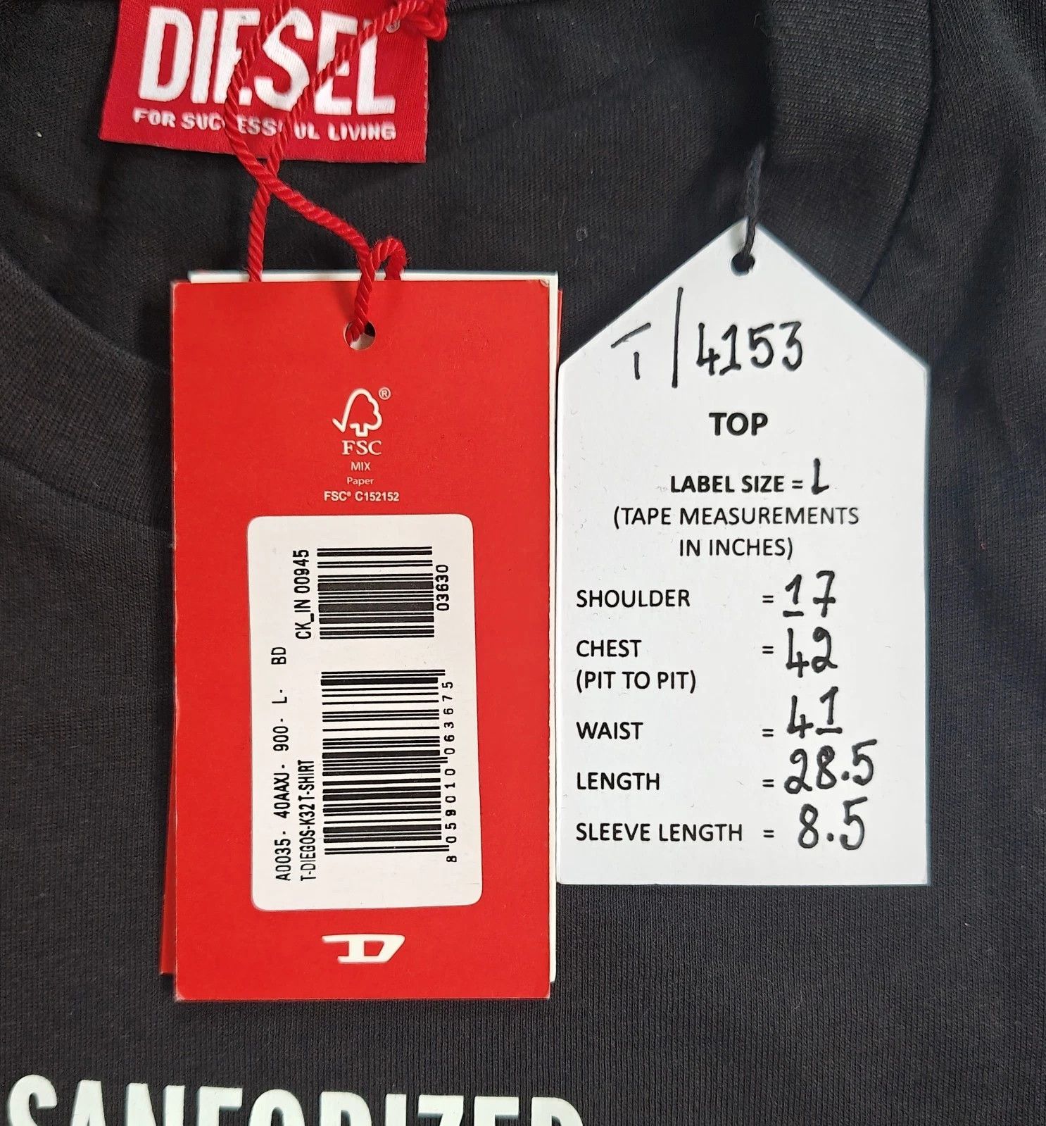 Diesel DIESEL Black Tshirt with Hardwear Denim Division print T4153 Size US L / EU 52-54 / 3 - 5 Thumbnail