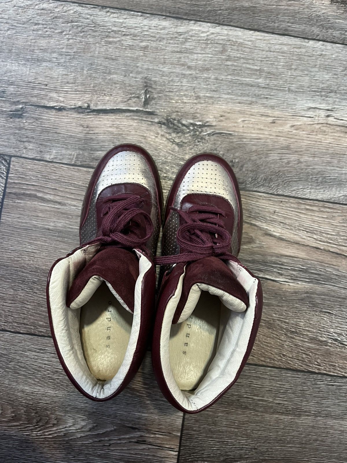 Sandro Sandro Leather Burgundy High Top Bobby Sneakers Marant Style Size US 7.5 / IT 37.5 - 7 Thumbnail