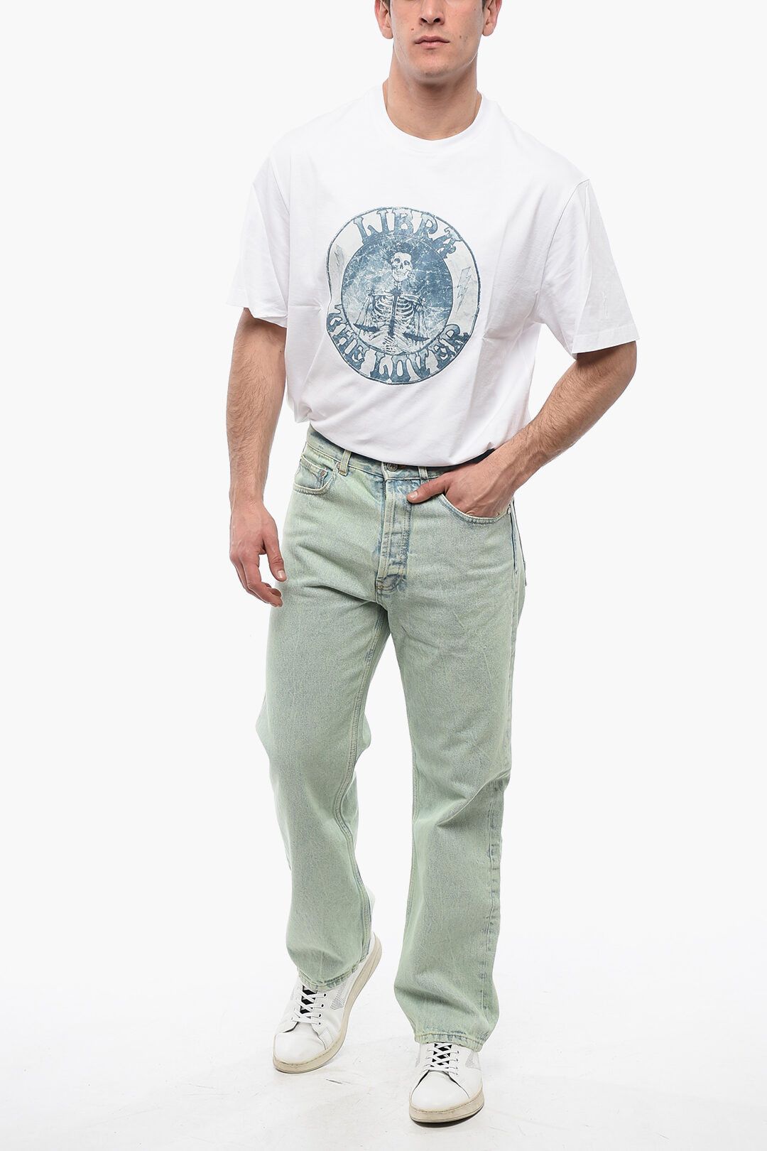 Palm Angels og1mm0825 Straight Fit Overdye Logo Denim in Light Blue Size US 34 / EU 50 - 4 Thumbnail