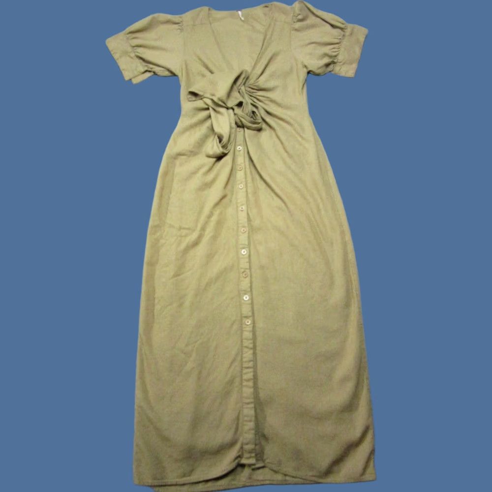 Free People Free People Dress Womens Medium Green Maxi Button Front Tie Waist Short Sleeve Size 32" / US 10 / IT 46 - 1 Thumbnail