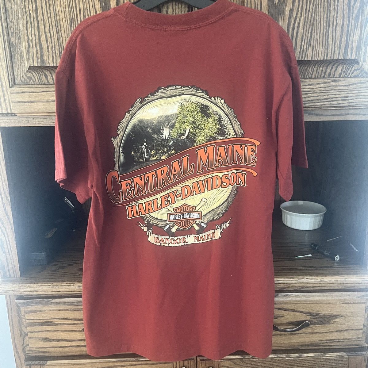 Harley Davidson Harley Davidson 2011 Central Maine Maroon Burgundy T shirt Size US L / EU 52-54 / 3 - 4 Thumbnail