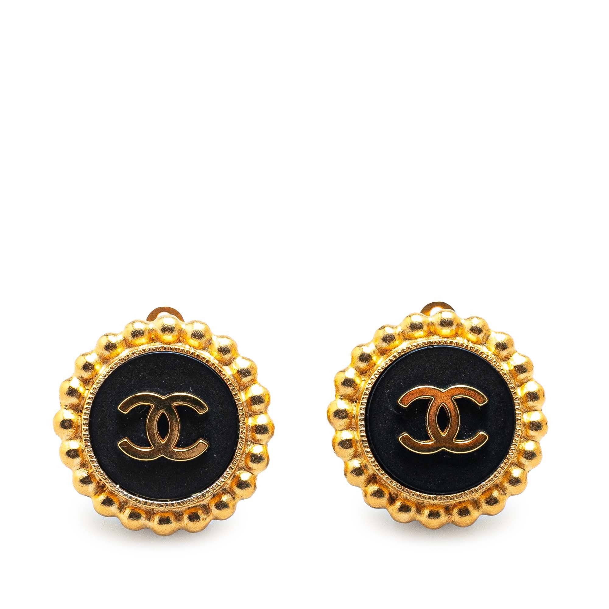 Chanel Chanel Gold Plated Acrylic CC Button Clip On Earrings Gold Size ONE SIZE - 1 Thumbnail