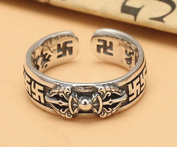 Vintage Resizable Retro Buddhist Six-Word Mantra Vajra Ring Size ONE SIZE - 1 Thumbnail