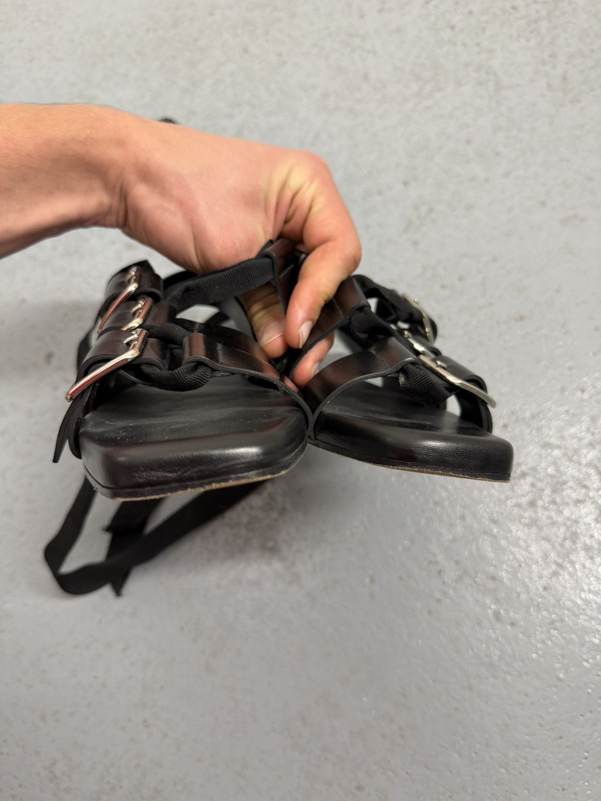 Jil Sander Jil Sander Black Leather Buckle Sandals With Ribbon Size US 8 / IT 38 - 11 Thumbnail