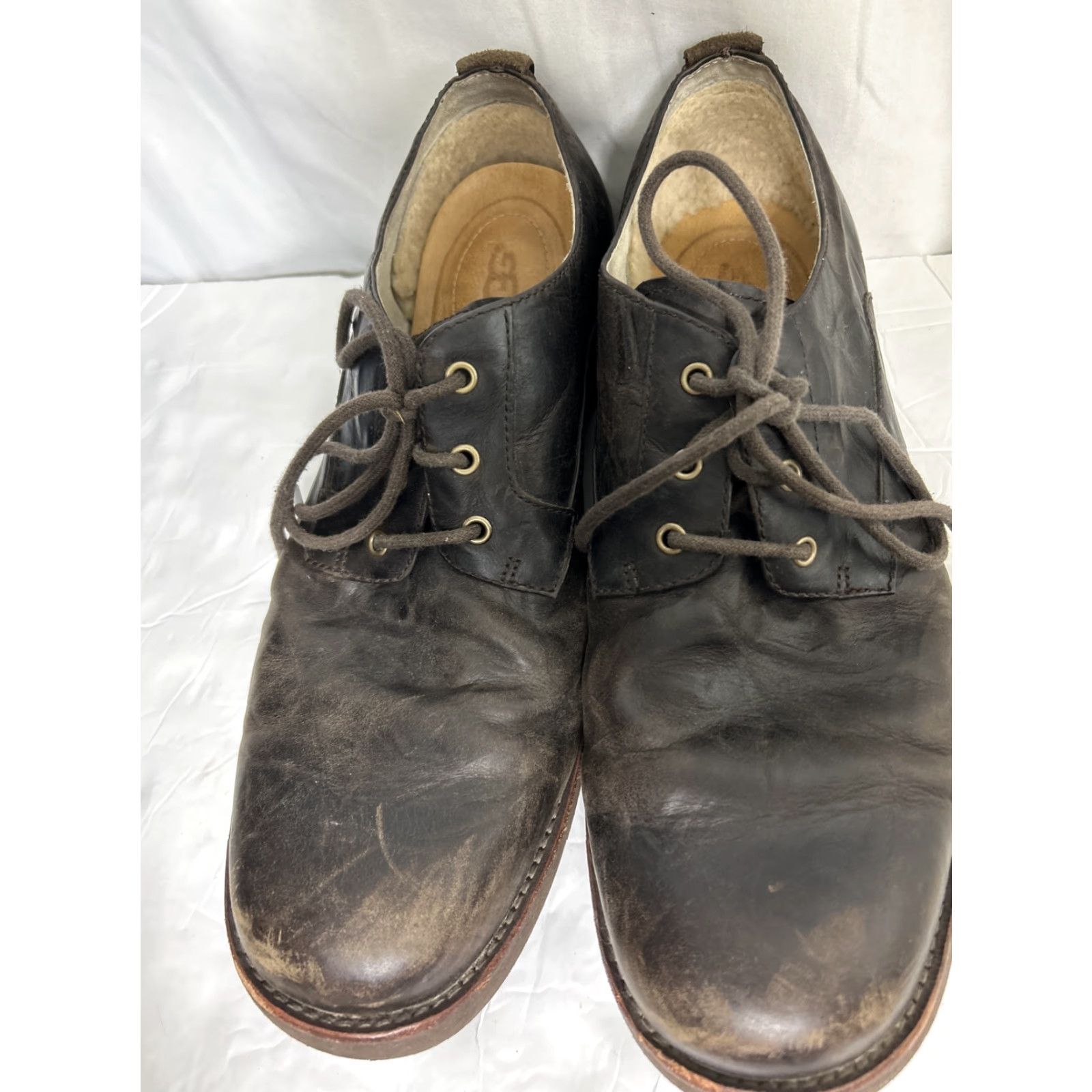 Ugg UGG Australia Klayton Casual Oxford Leather Men’s 11/12 Brown Sheepskin Liner Dress Shoe Mens Size 11 USA Leather Outsole Vintage: No Size US 12 / EU 45 - 6 Thumbnail