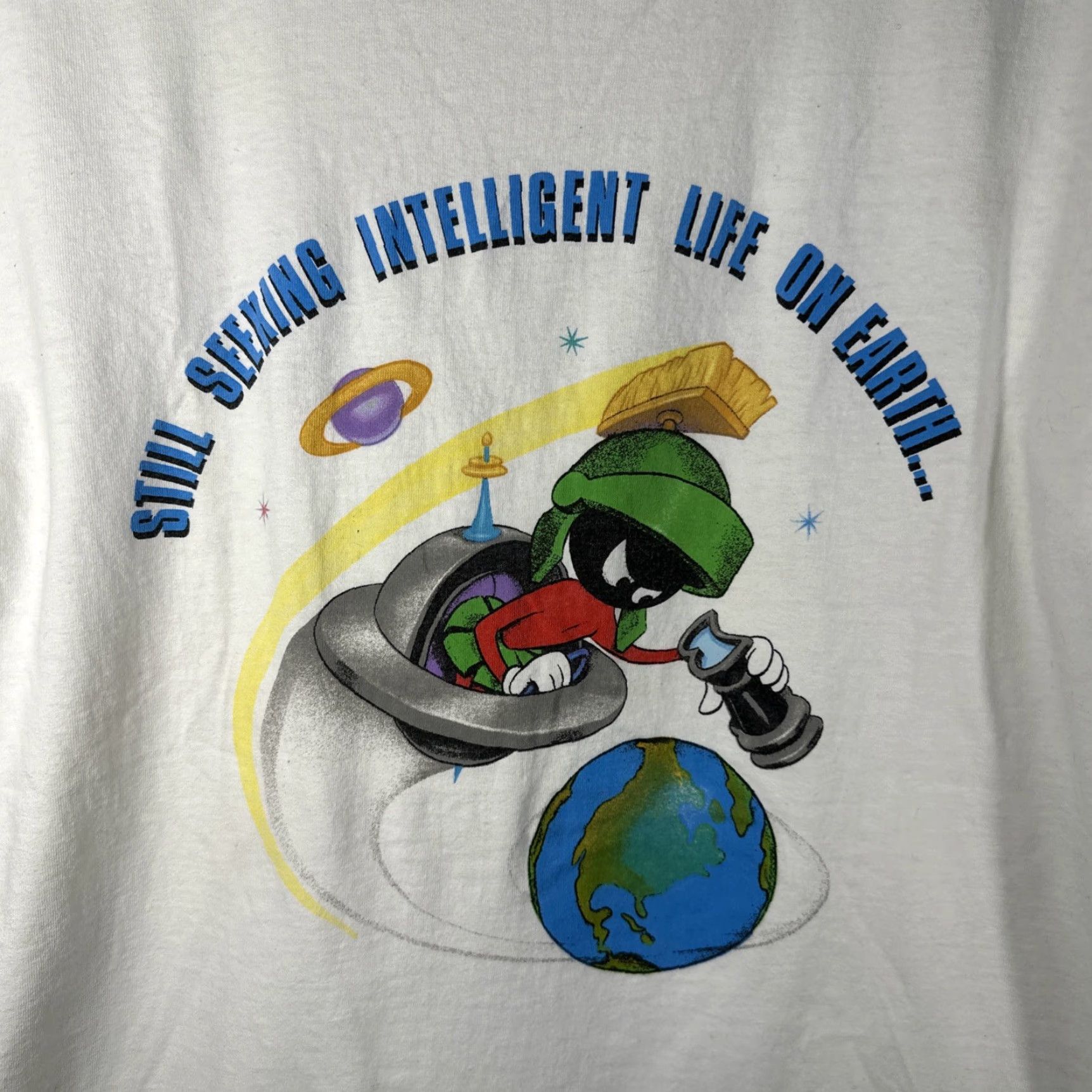 Vintage VINTAGE Marvin the Martian Men's T-Shirt Large White Looney Tunes 90s Graphic Warner" Size US L / EU 52-54 / 3 - 3 Thumbnail