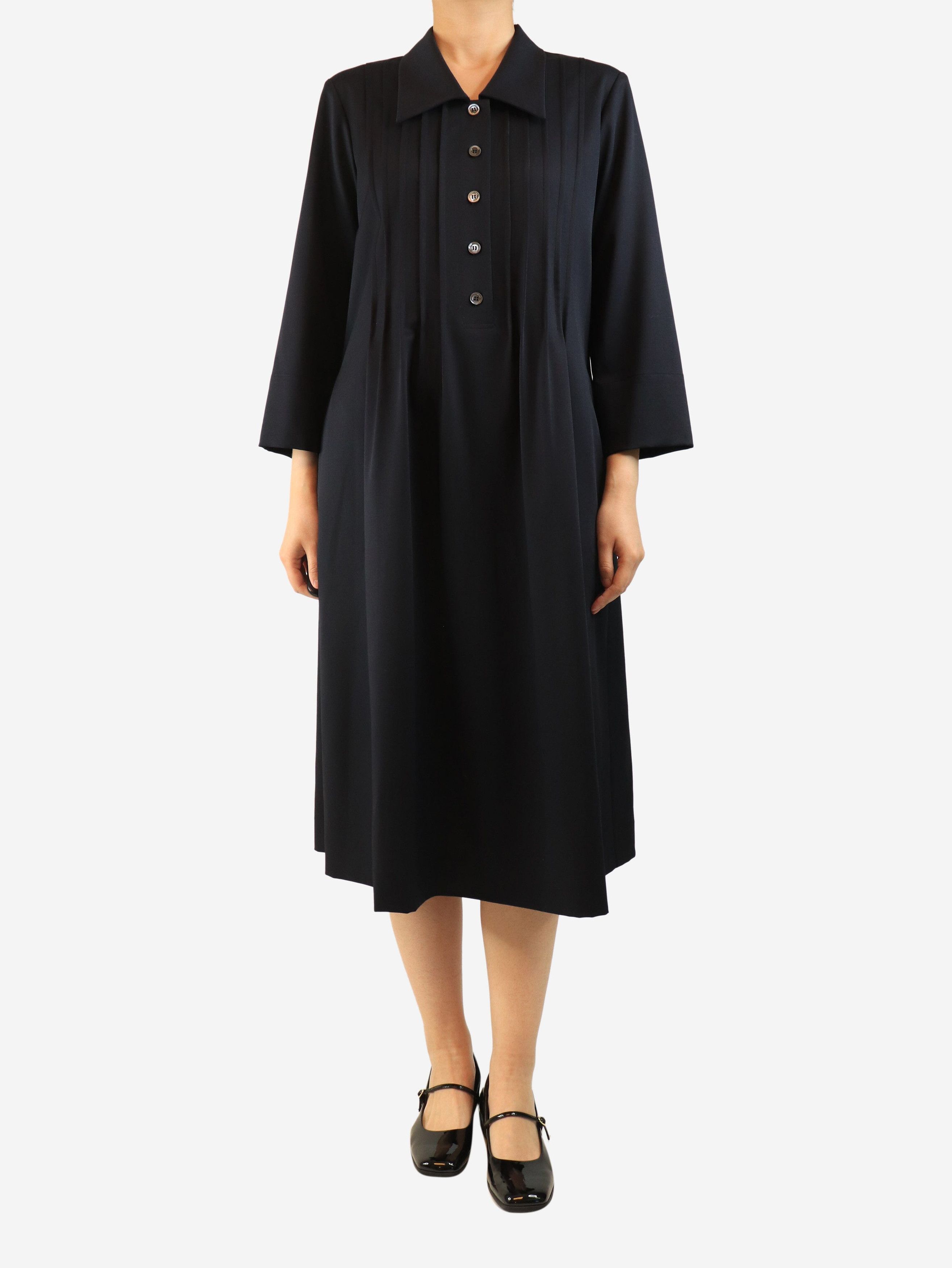 Margaret Howell Navy pleated wool midi dress - UK 12 Size M / US 6-8 / IT 42-44 - 1 Thumbnail