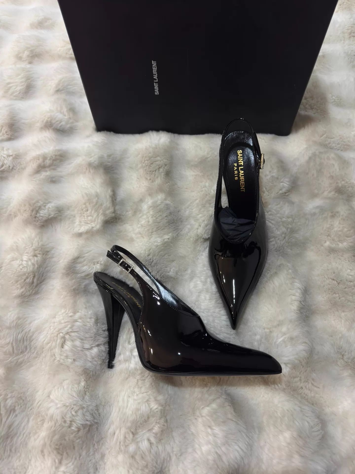 Saint Laurent Paris Saint Laurent Patent Leather Crystal Pointed Toe Pumps 37 Size US 6.5 / IT 36.5 - 1 Thumbnail
