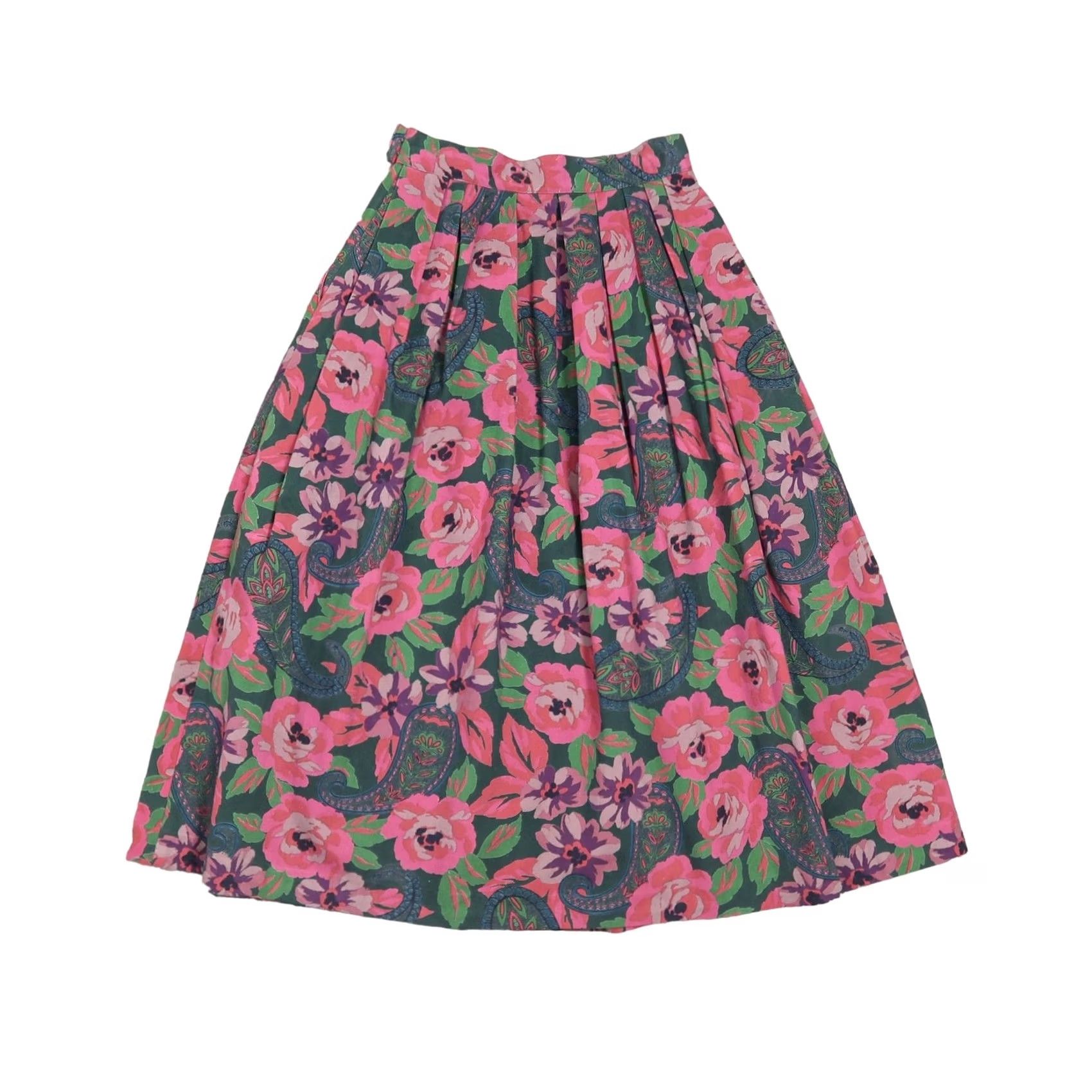 Charter Club VINTAGE Charter Club Skirt 4 pink and green floral pleated a-line midi 90s Size 27" / US 4 / IT 40 - 3 Thumbnail