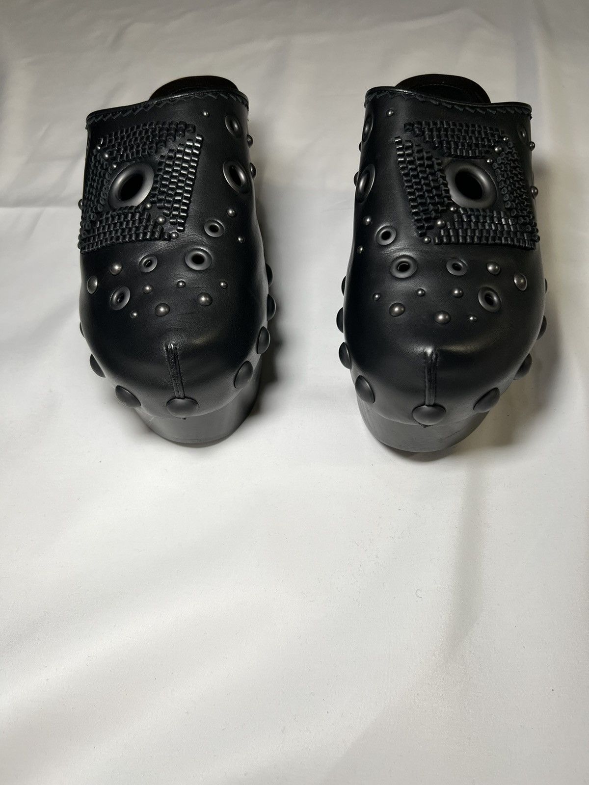 image of Bottega Veneta Black Leather Embroidered Clogs Shoes, Women's (Size 10)