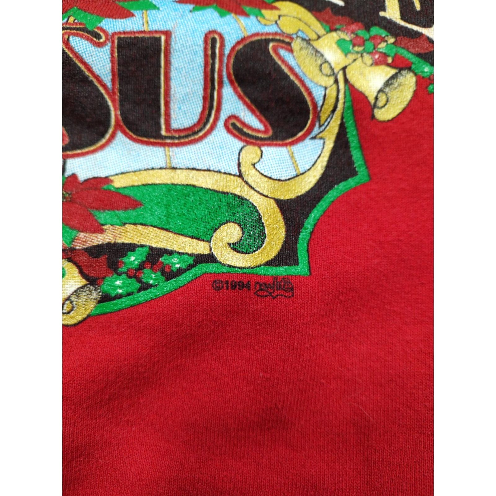 Fruit Of The Loom VINTAGE Fruit of the Loom Sweatshirt Crewneck Unisex Adults Red 1994 90s Christmas Jesus USA L Size US L / EU 52-54 / 3 - 4 Thumbnail