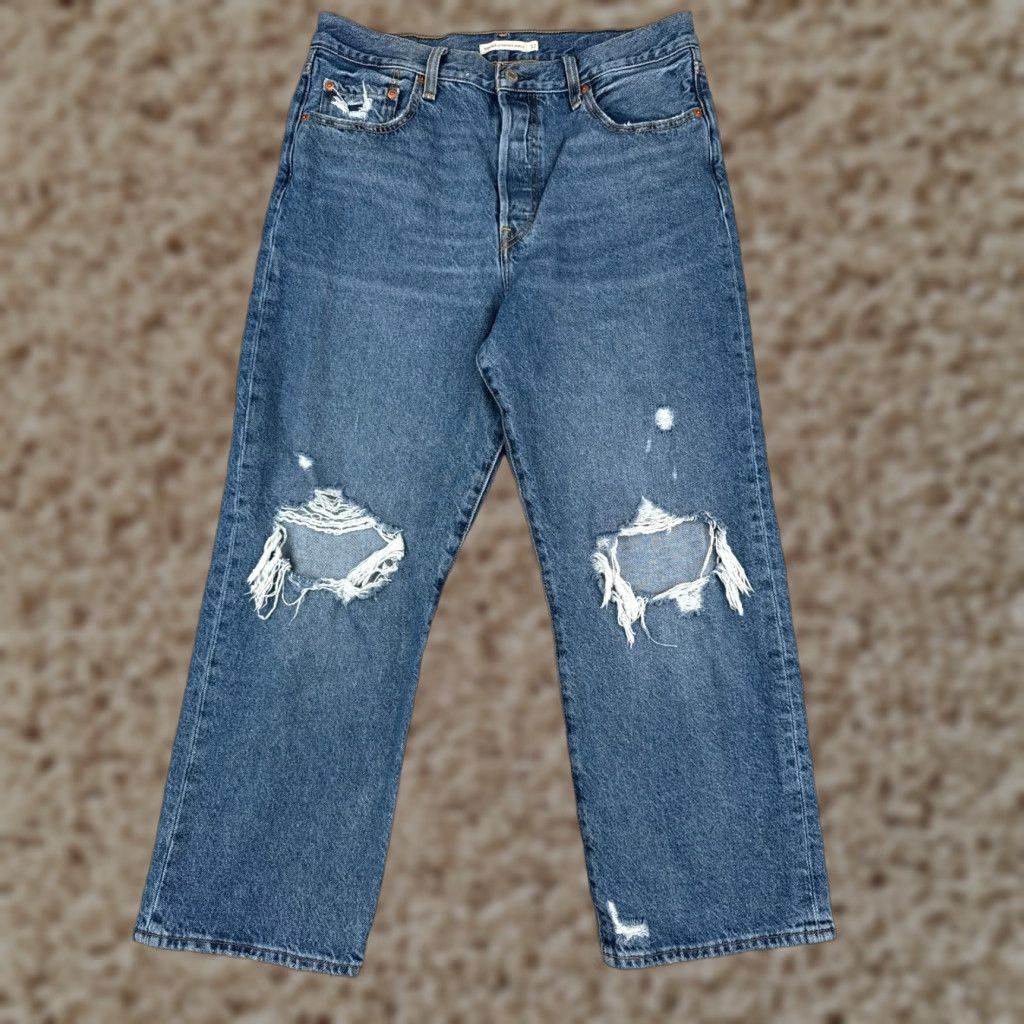 Levi's Levi's Premium Jeans Women 32 Blue Distressed Big E Ribcage Straight Ankle 32x27 Jeans Womens Blue Distressed 90s Retro Pant Levi's Size 24" / US 00 / IT 34 - 1 Thumbnail