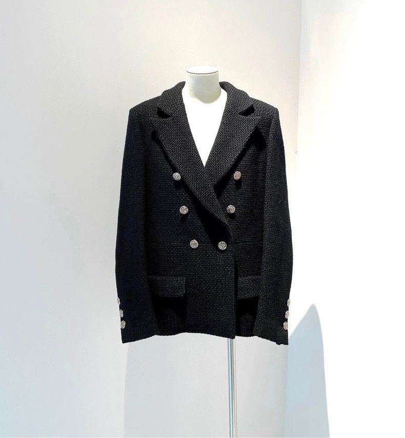 Chanel 21P black tweed double-breasted jacket 2504-Nextarr