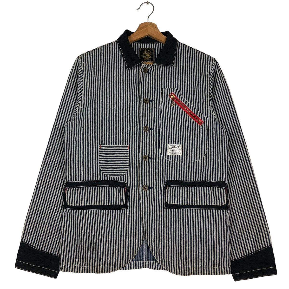 Japanese Brand 🔥VTG HICORY CHORE BIKER JACKET EVILACT MOTORCYCLE KAPITAL Size US S / EU 44-46 / 1 - 1 Thumbnail