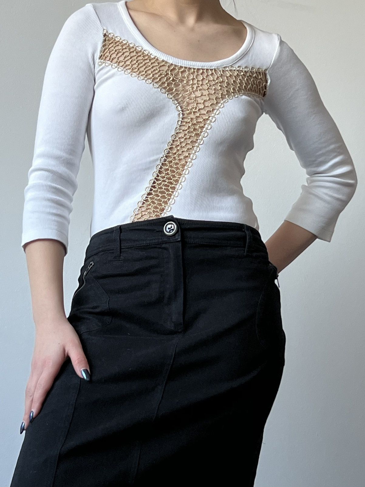 20471120 × Jean Paul Gaultier × Vintage VINTAGE JEAN PAUL GAULTIER WEB MESH WHITE T SHIRT Size S / US 4 / IT 40 - 1 Thumbnail