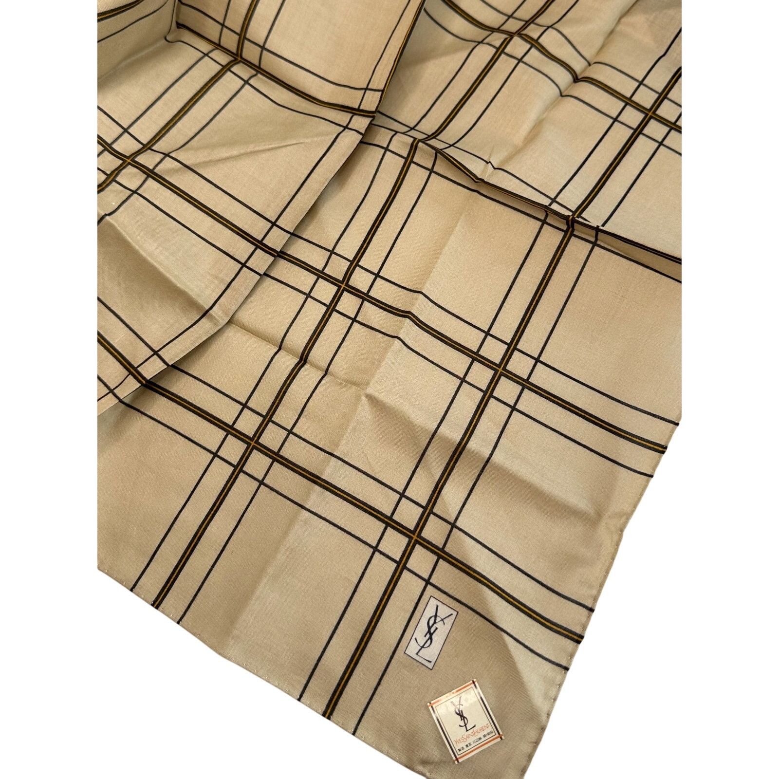 Yves Saint Laurent YSL Yves Saint Laurent Pocket Square Scarf Beige Plaid Size ONE SIZE - 1 Thumbnail