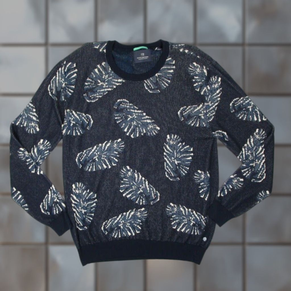 Scotch & Soda SCOTCH & SODA Mens Sweater Crew Neck Long Sleeve Floral Knit Pullover 2XL Blue Cotton Blend Knit Logo Size US XXL / EU 58 / 5 - 1 Thumbnail