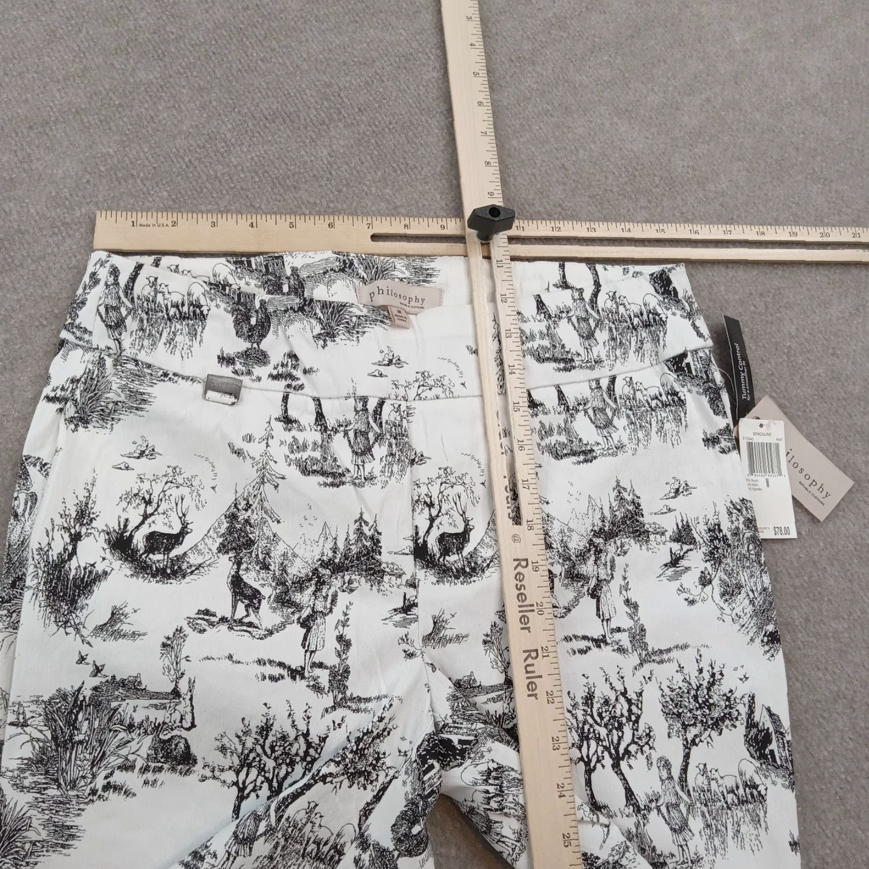 Vintage Philosophy Womens Medium White Black Ankle Stretch Pants Size 31" - 4 Thumbnail