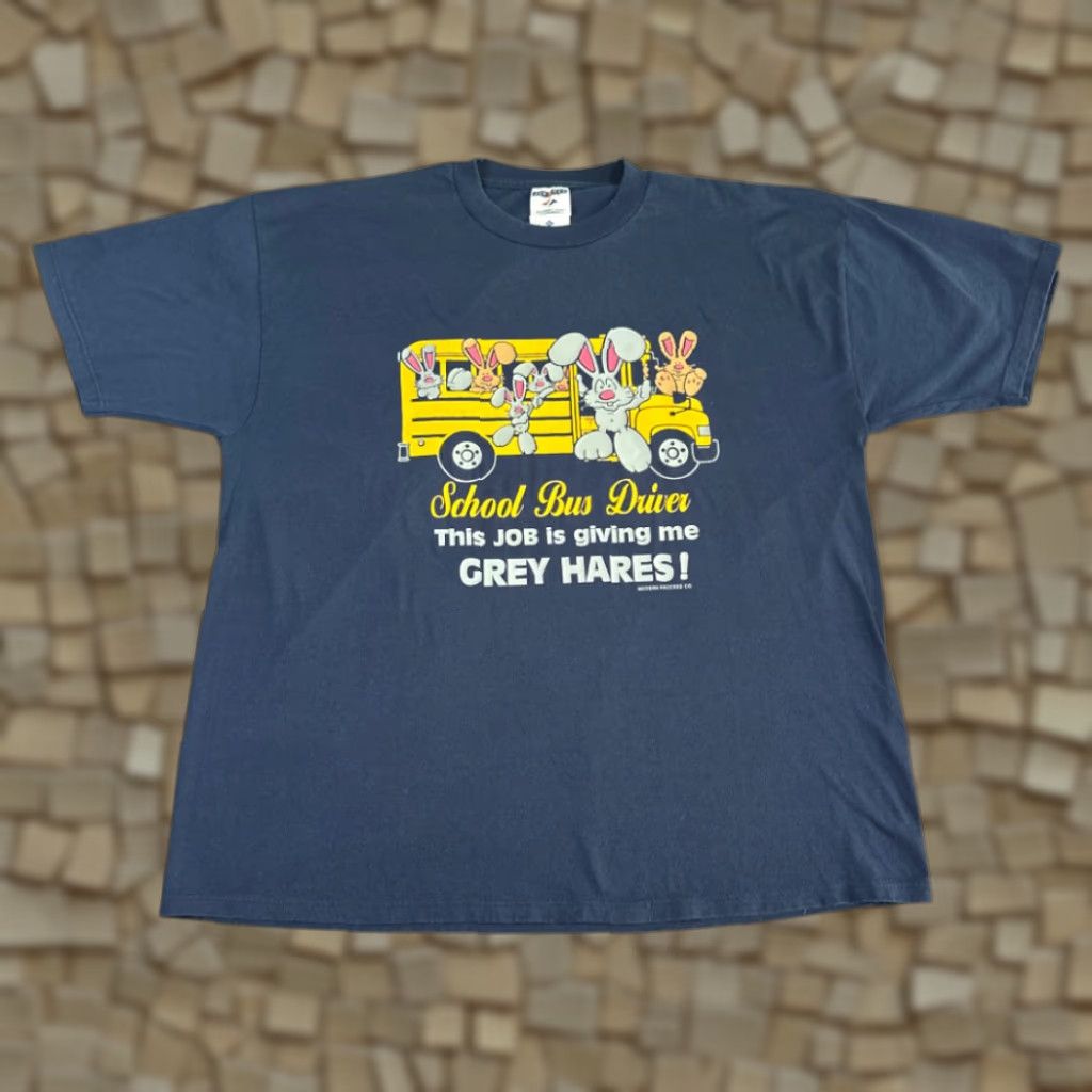Jerzees VINTAGE Jerzees Bunny Rabbits Shirt Blue School Bus Driver Grey Hares 90s Extra Large XL Mens Size US XL / EU 56 / 4 - 1 Thumbnail