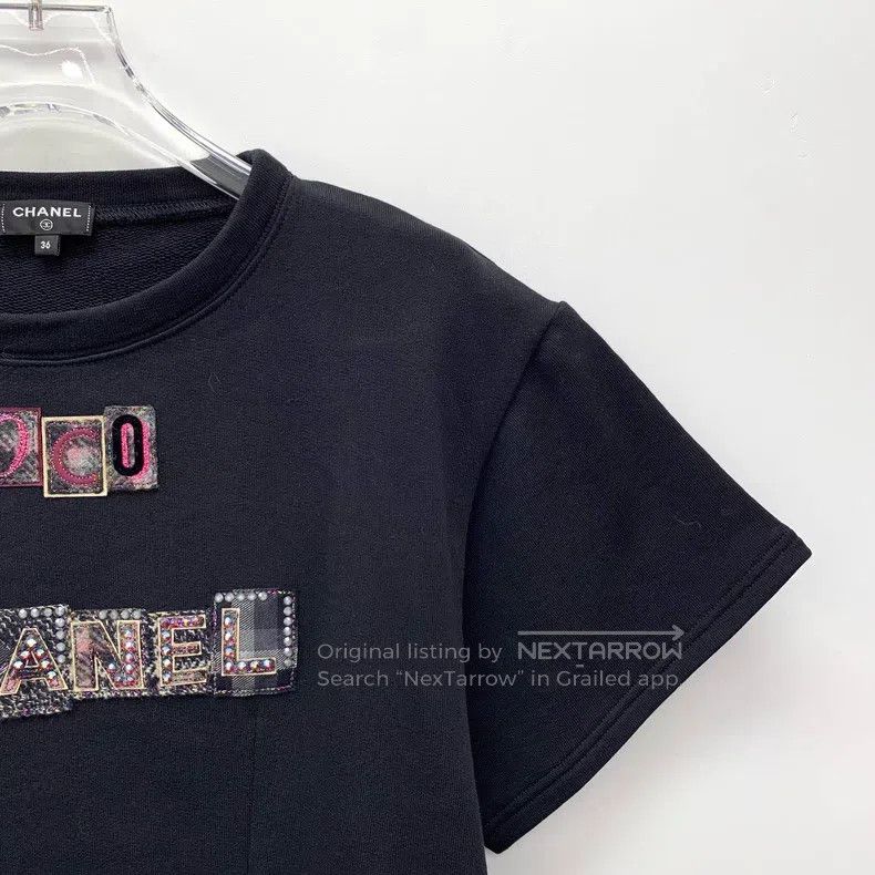 Chanel Chanel Black letter-inlaid diamond cotton round-neck short Size XS / US 0-2 / IT 36-38 - 3 Thumbnail