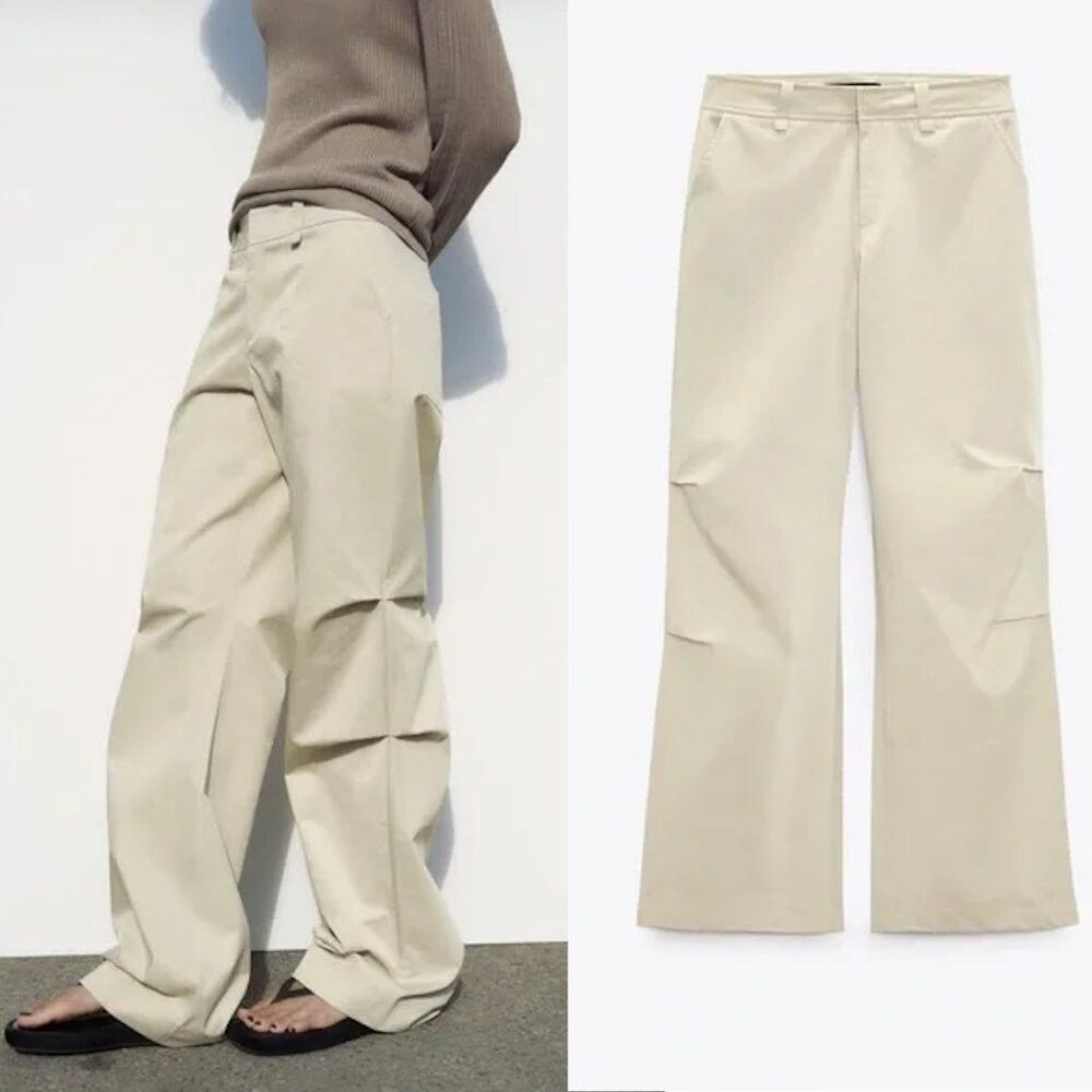 Zara New Zara Full-Length Pleated Sand Pants Size L Size 36" / US 14 / IT 50 - 2 Thumbnail