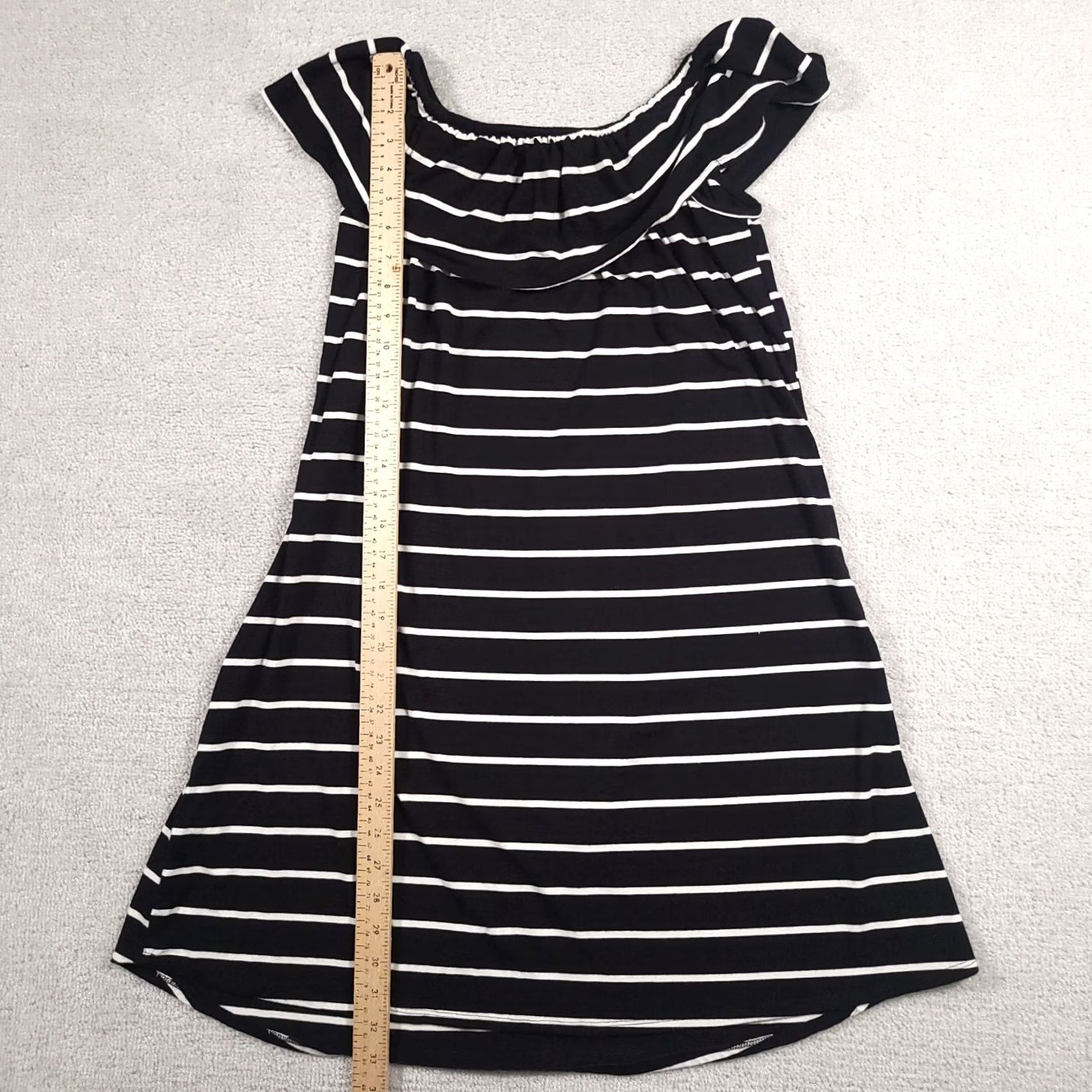 Vintage Cupio Dress Women's Medium Black White Stripe Sleeveless Ruffle Shoulder Short Size 32" / US 10 / IT 46 - 6 Thumbnail