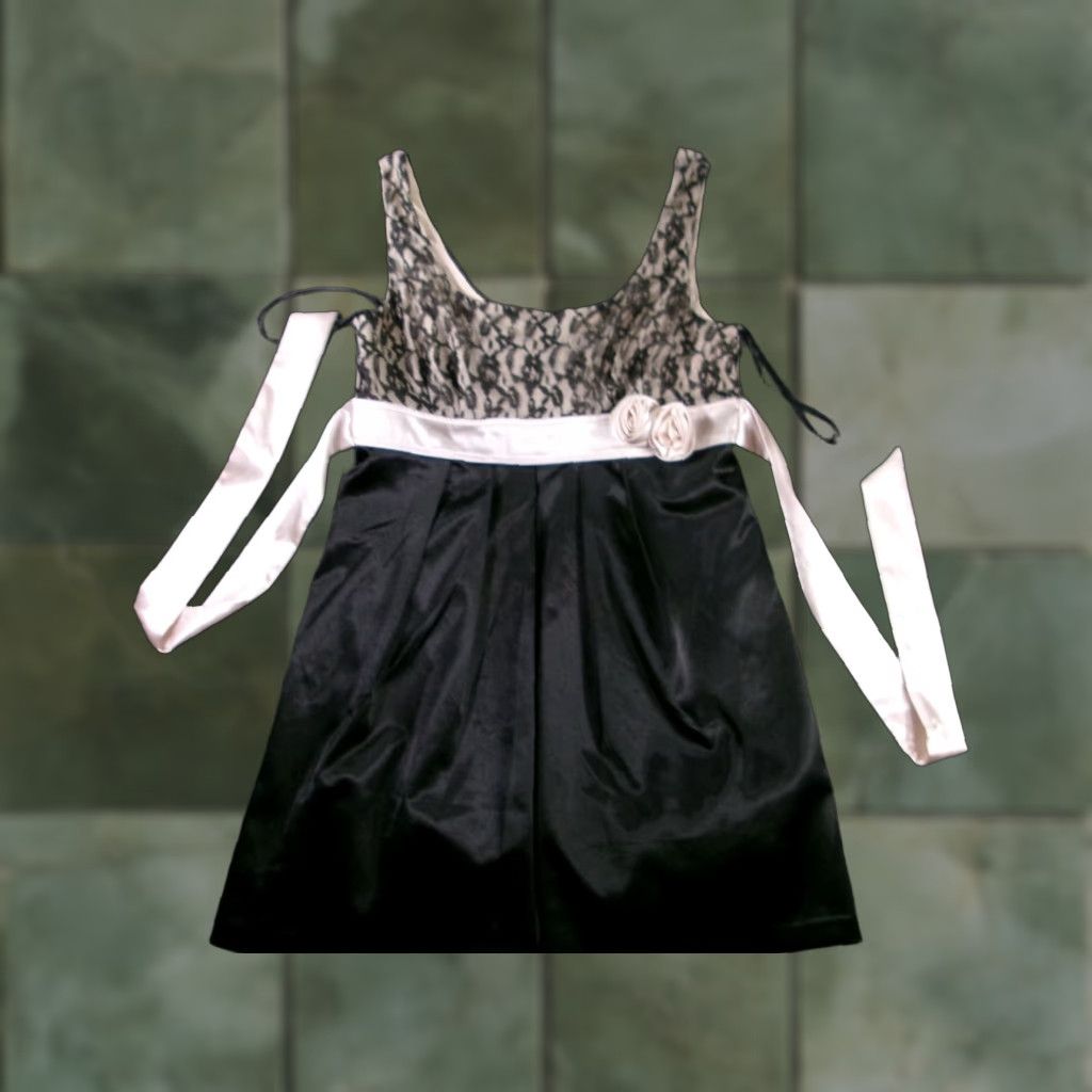 Vintage B Wear Dress Womens 13 Black Cream Lace Bodice Satin Sash Rosette Sleeveless Size XL / US 12-14 / IT 48-50 - 1 Thumbnail