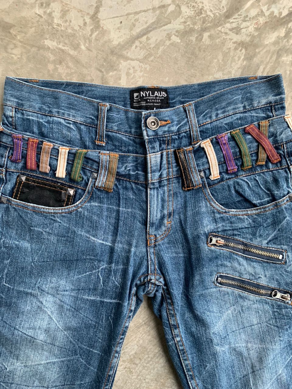 Designer × Japanese Brand Double Waist Crazy Lightning Wash Jeans Size US 32 / EU 48 - 3 Thumbnail