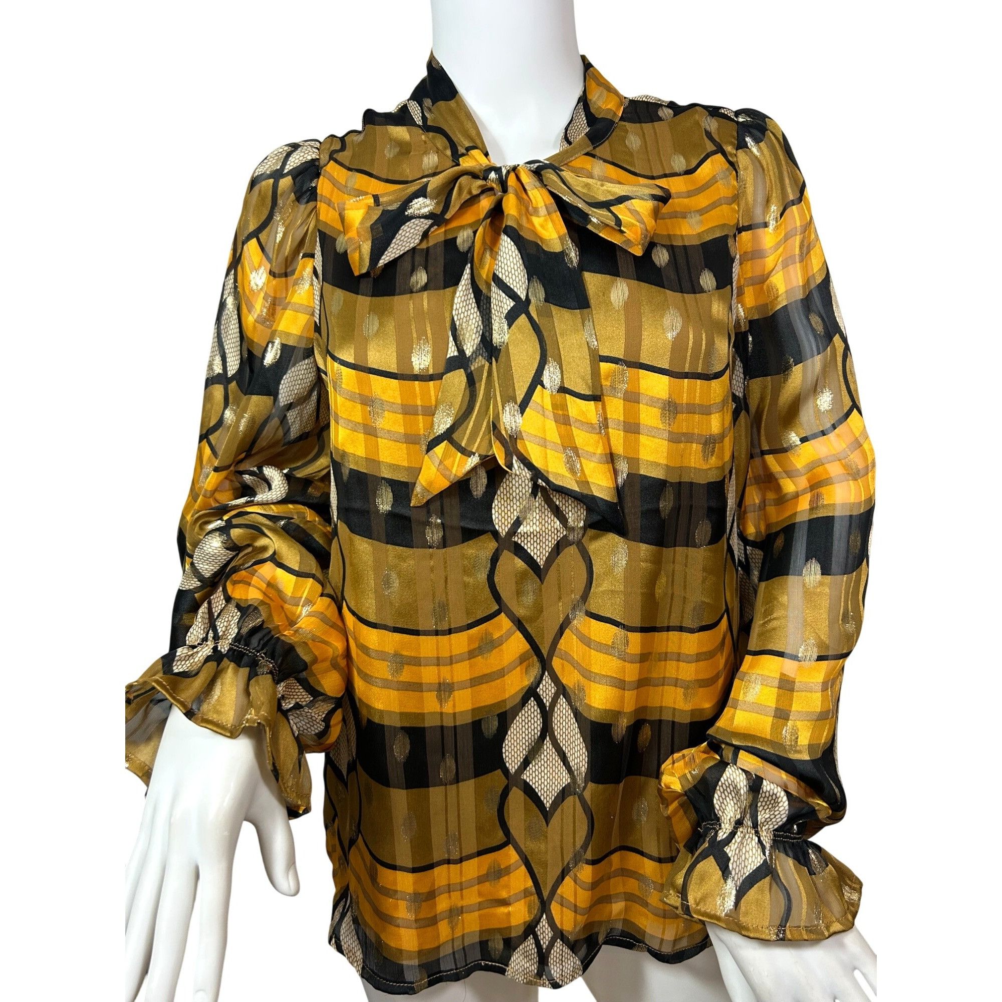 Joie Joie Blouse M Gold Yellow Orange Brown Long Puff Sleeve Ruff Size M / US 6-8 / IT 42-44 - 1 Thumbnail