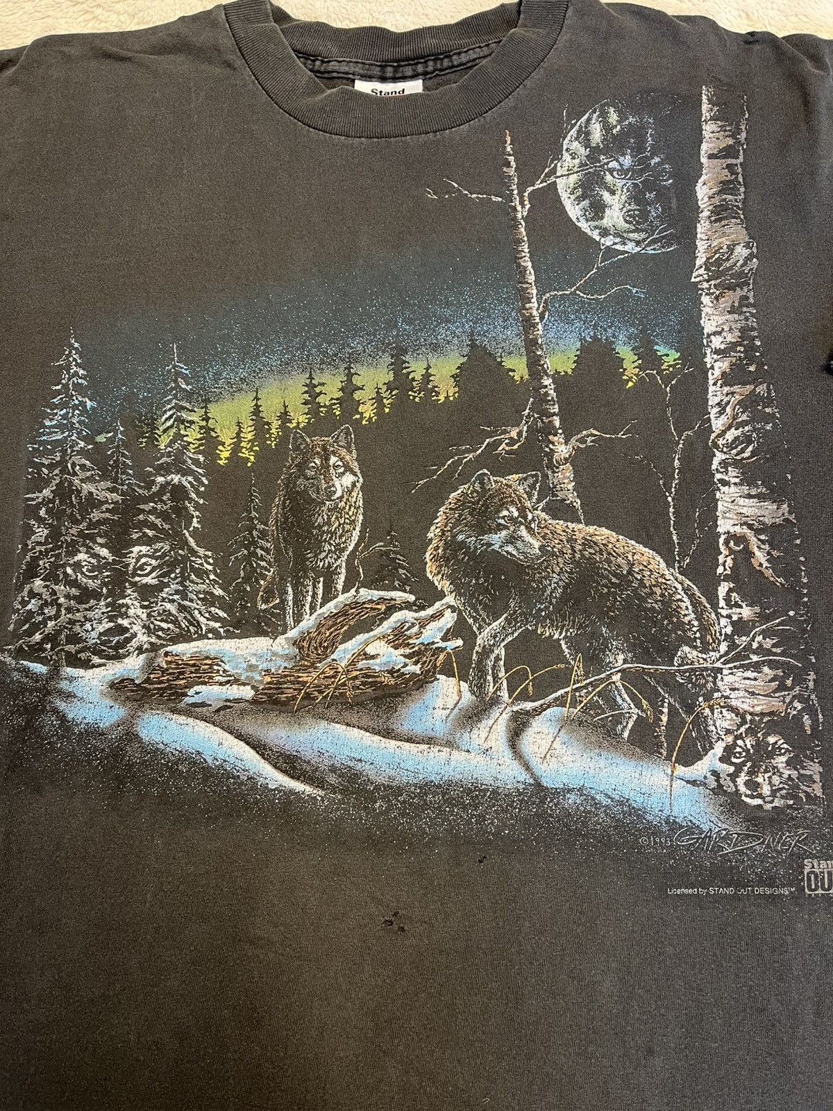 Vintage Vintage 90s Stand Out Designs Wolves Moon Nature T Shirt Vtg Size US XXL / EU 58 / 5 - 2 Thumbnail