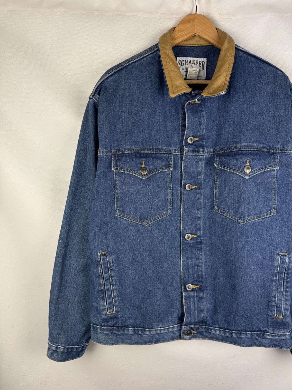 Other Schaefer Outfitter Denim Leather Collar Trucker Jacket Size US XL / EU 56 / 4 - 2 Thumbnail