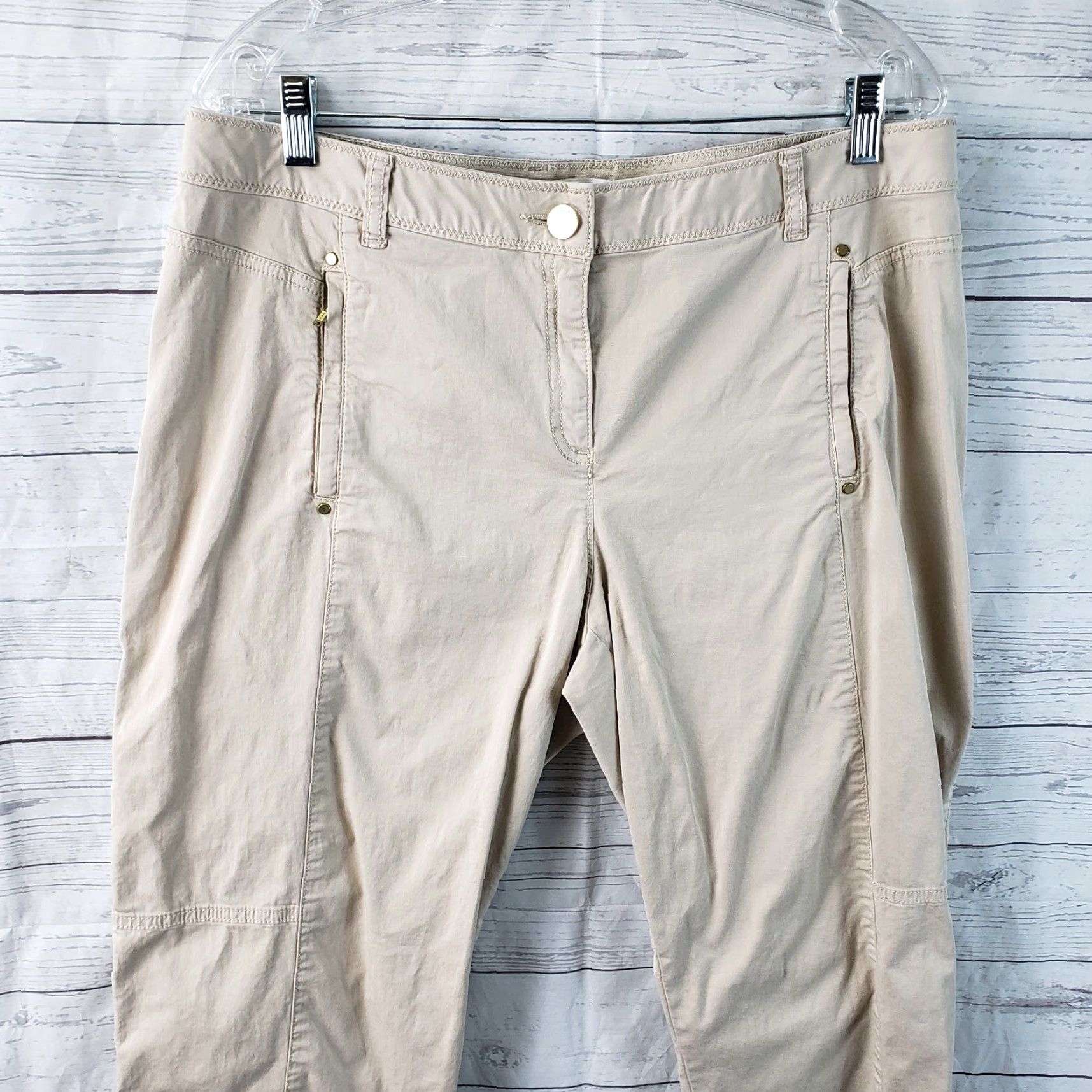 Vintage Chico's Womens Pants Sz 12 Beige Zip Pockets Cotton Blend Mid Rise Size 34" / US 12 / IT 48 - 2 Thumbnail