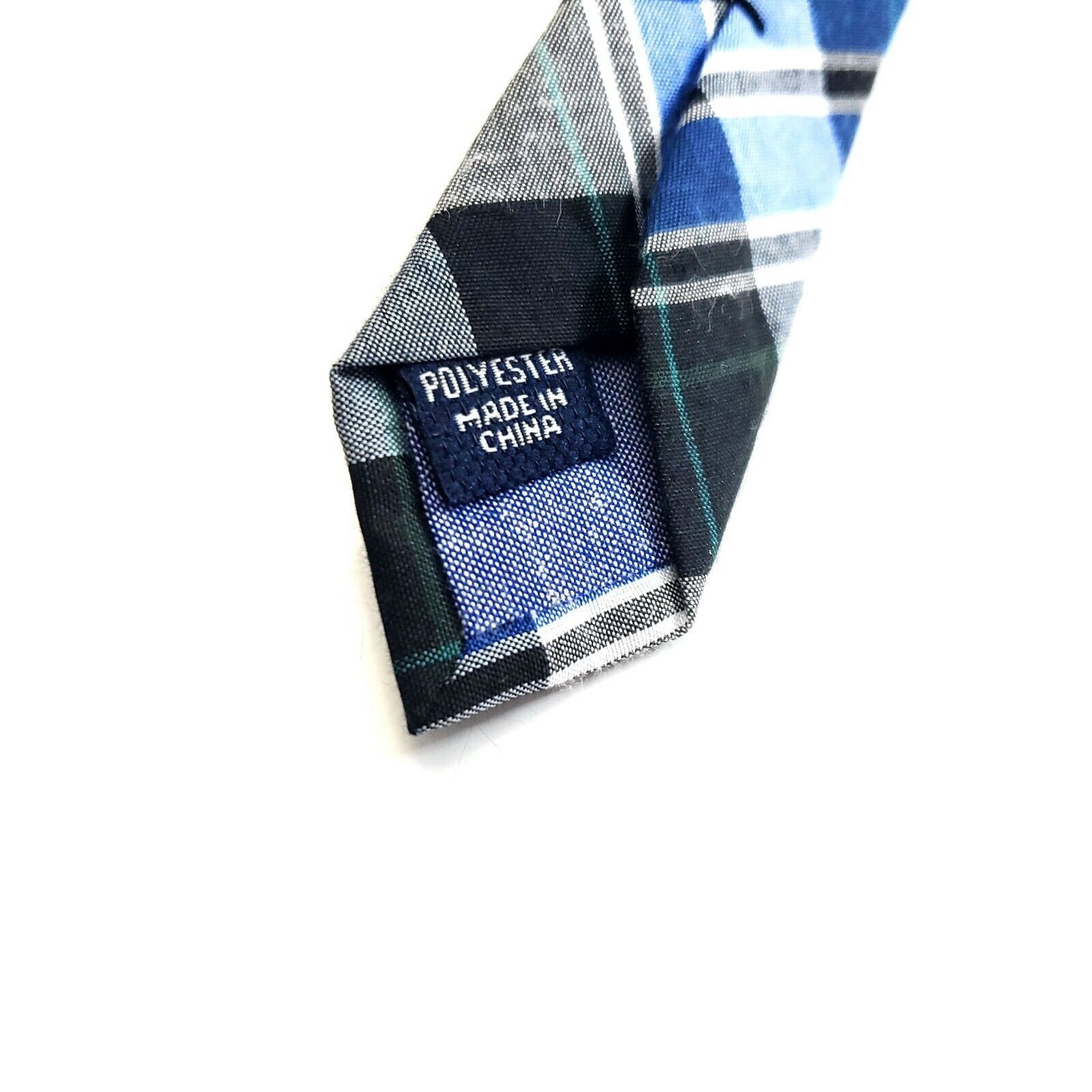 1901 1901 Blue Black Green Plaid Polyester Skinny Tie Size ONE SIZE - 4 Thumbnail