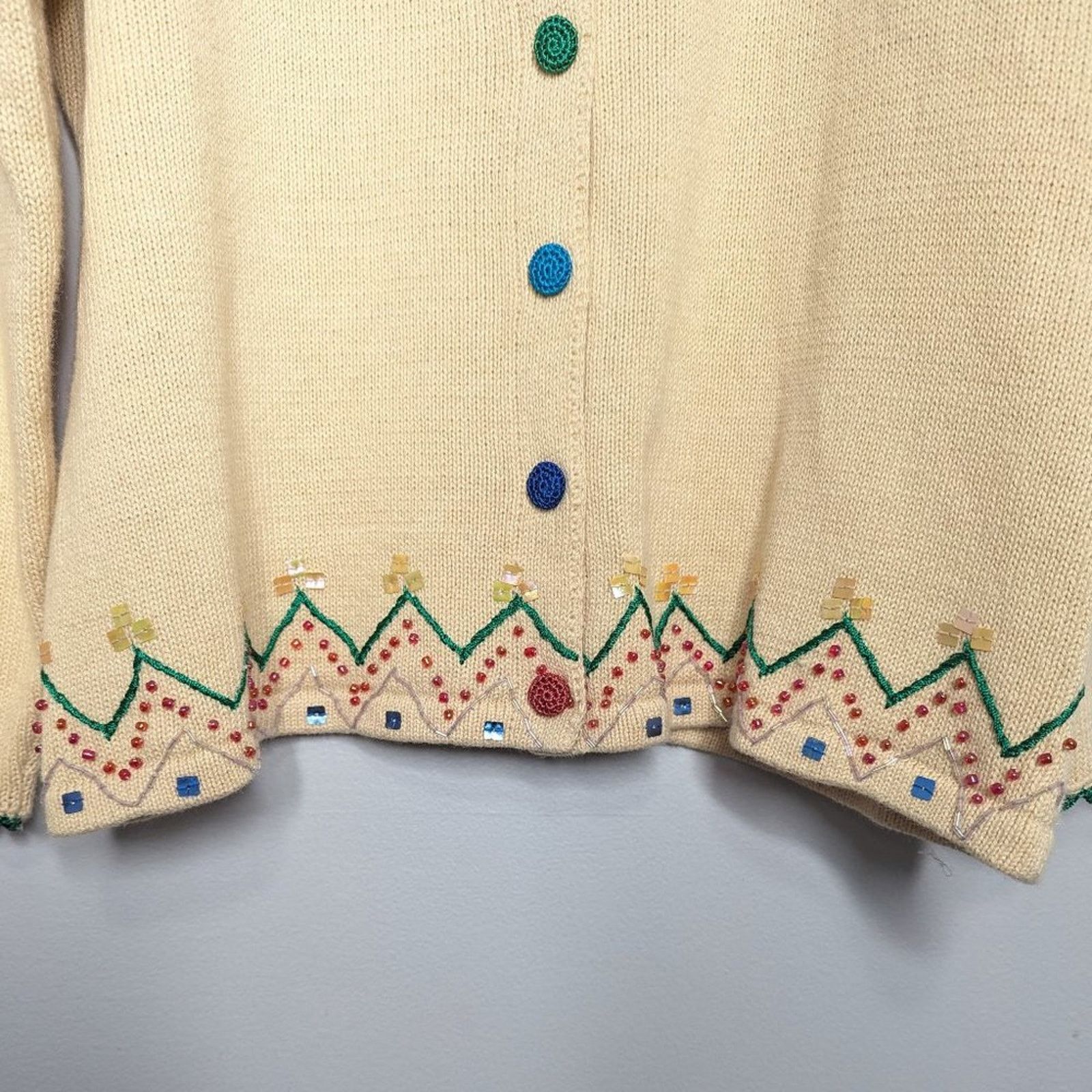 Vintage Storybook Knits Vintage Fancy Folk Art Cardigan Beads Sequin Size M / US 6-8 / IT 42-44 - 5 Thumbnail