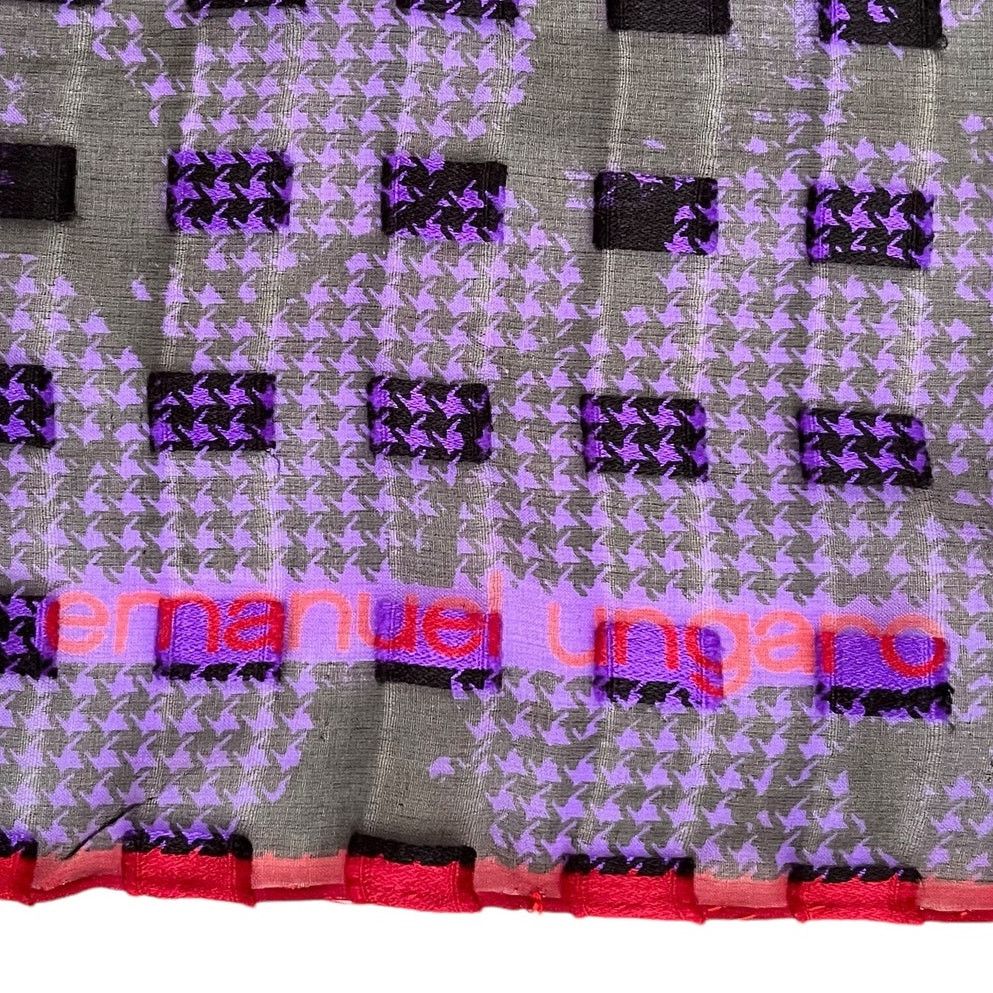 Emanuel Ungaro × Vintage Vintage Emanuel Ungaro Purple Houndstooth Silk Burnout Scarf Size ONE SIZE - 3 Thumbnail