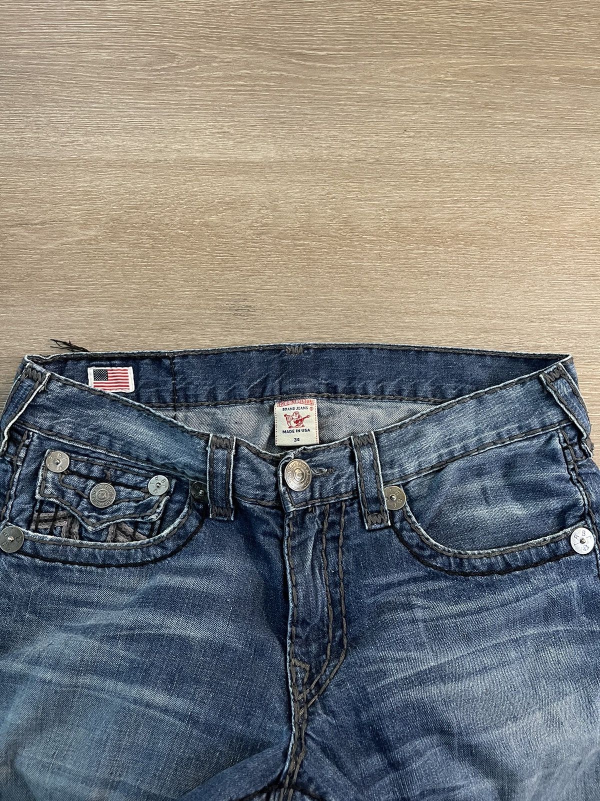 True Religion × Vintage VINTAGE TRUE RELIGION STRAIGHT FIT THICK STITCH DENIM JEANS Size US 34 / EU 50 - 4 Thumbnail