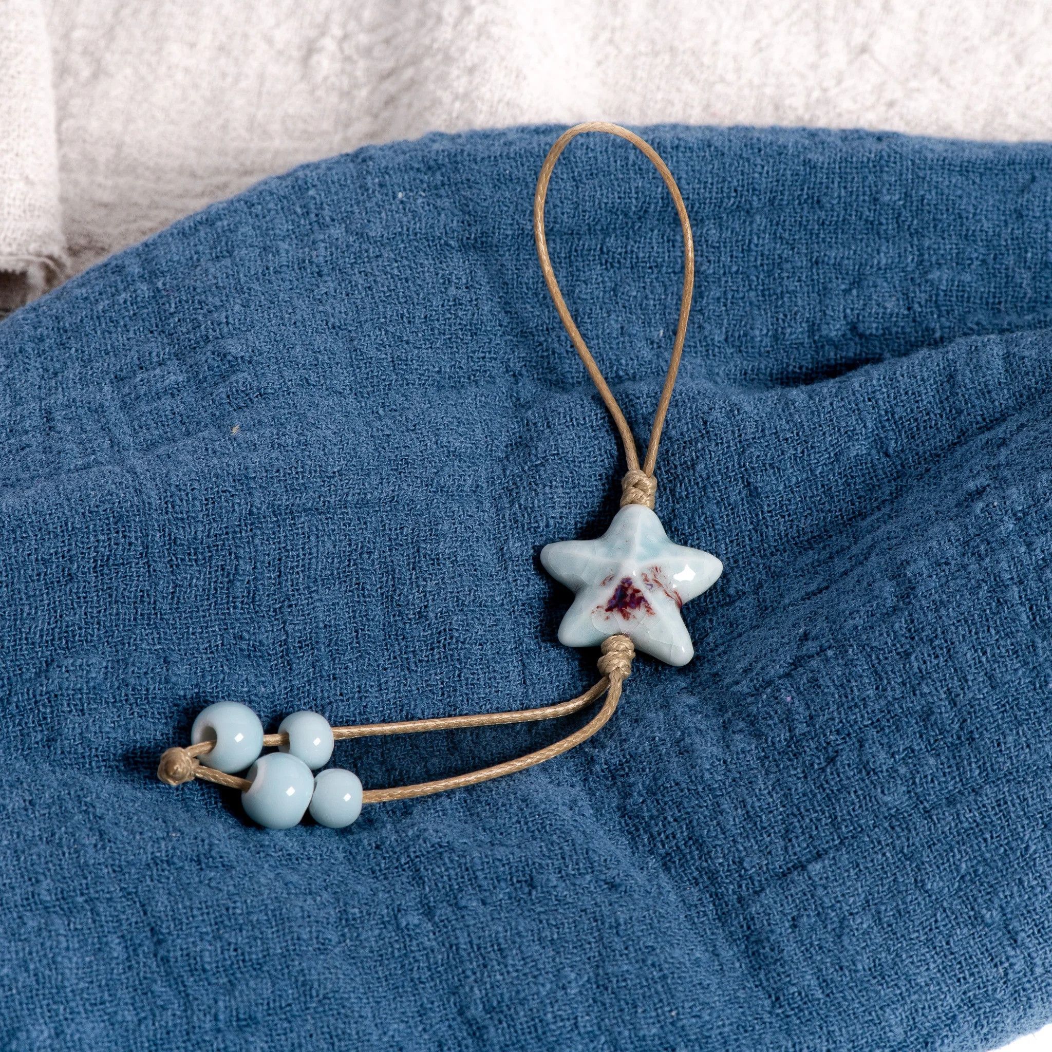 Handmade Star Ceramic Keychain Unique Bag Pendant Gift For Her Size ONE SIZE - 1 Thumbnail