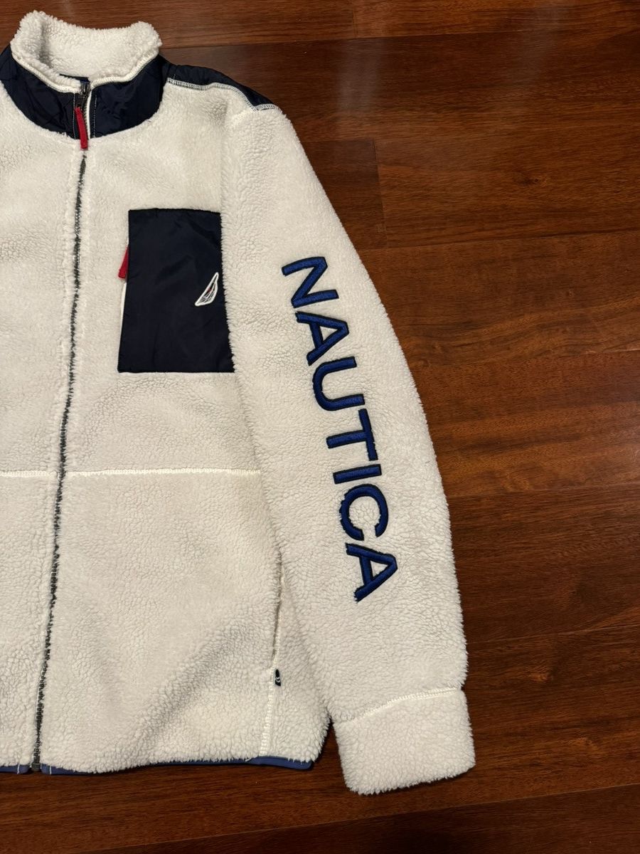 Nautica White Nautica Sherpa Fleece Jacket With Navy Accents Size US XL / EU 56 / 4 - 3 Thumbnail