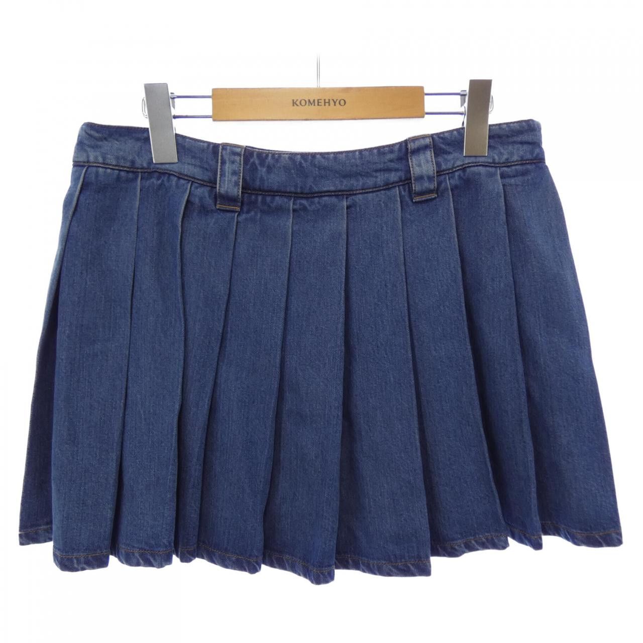 Miu Miu Miu Miu Miu Miu MIU MIU Logo Denim Mini Skirt Denim Skirts GWD329 SOOO 143V DUTY FREE for USA Size ONE SIZE - 1 Thumbnail