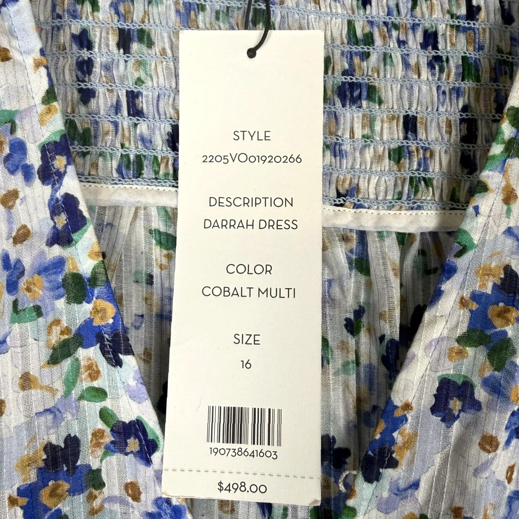 Veronica Beard Veronica Beard Darrah Smocked V Neck Dress Size 16 NWT Blue/Multicolor Size XXL / US 16-18 / IT 52-54 - 3 Thumbnail