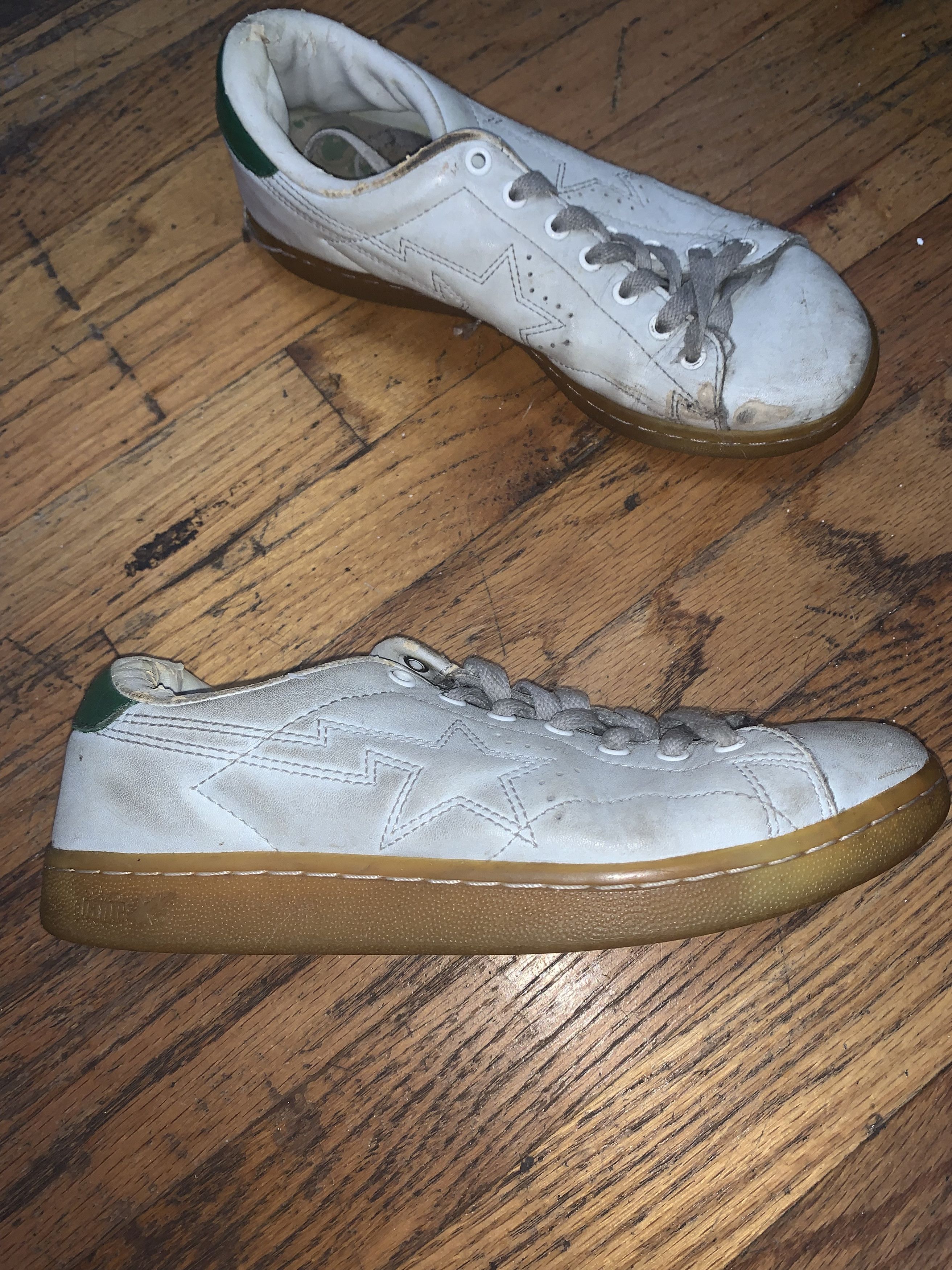 Bape BAPE Low-Top Bapesta Tennis Snkrs ⊛ WTE/GRN LEATHER ⊛ Used Size US 5.5 / IT 35.5 - 4 Thumbnail