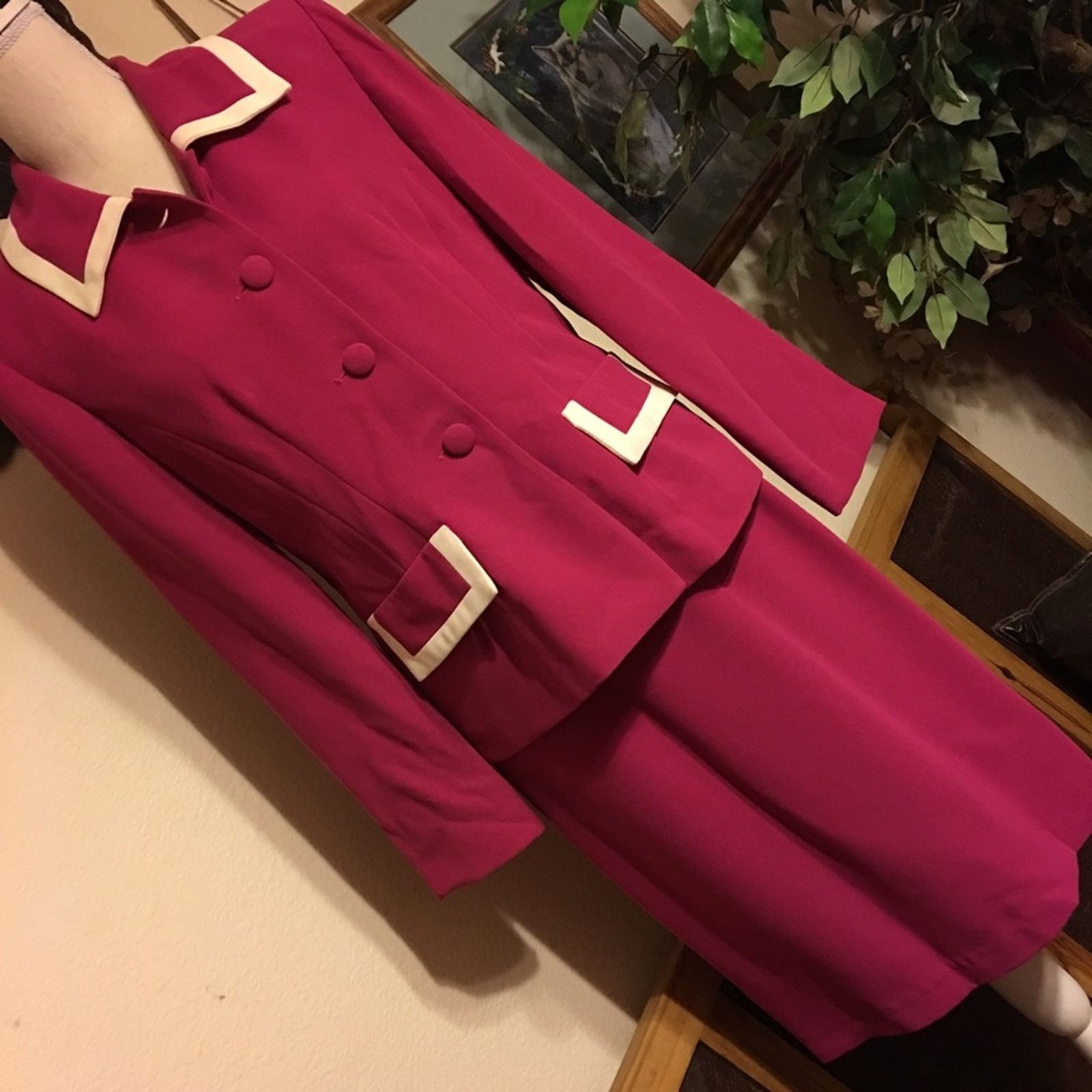 Vintage S.L. Fashions hot pink/white skirt suit set 6 Size M / US 6-8 / IT 42-44 - 1 Thumbnail