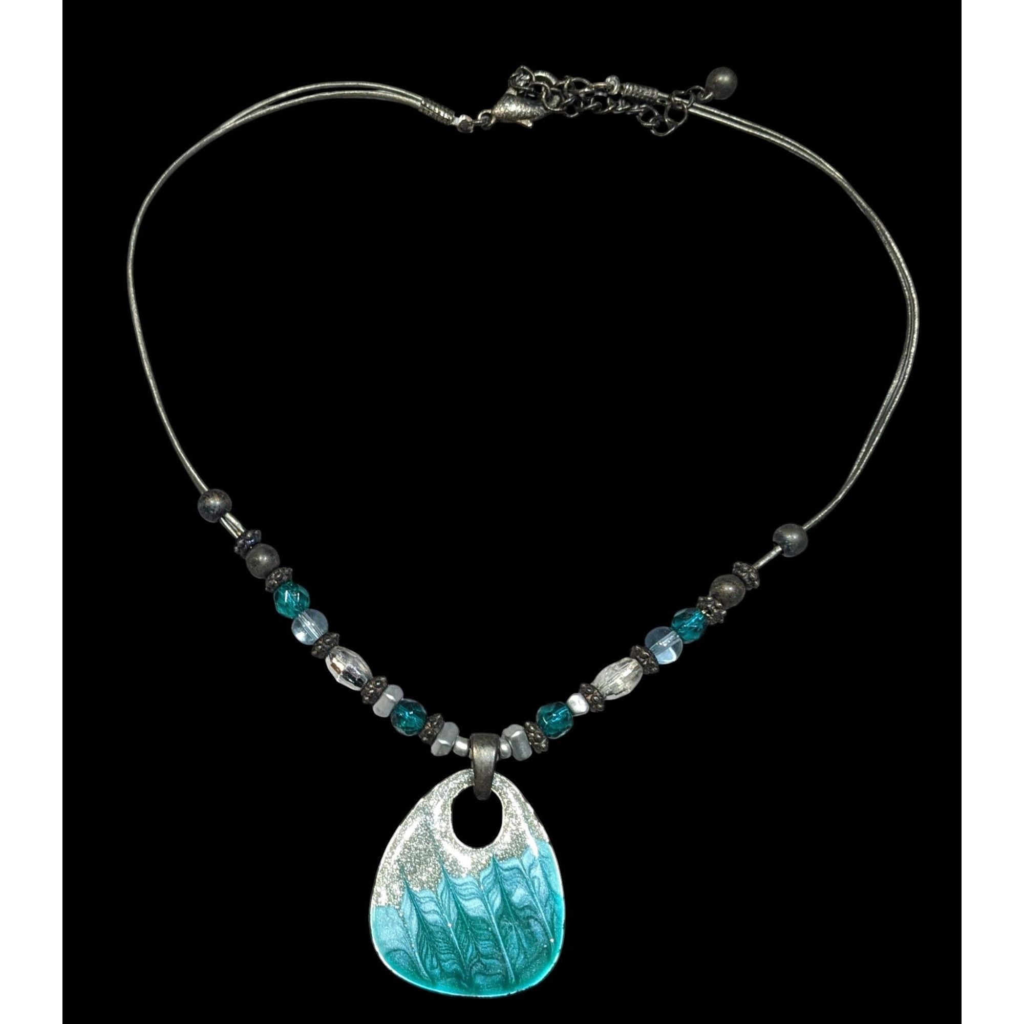 Other Blue And Silver Tone Glitter Enamel Beaded Pendant Necklace Size ONE SIZE - 1 Thumbnail