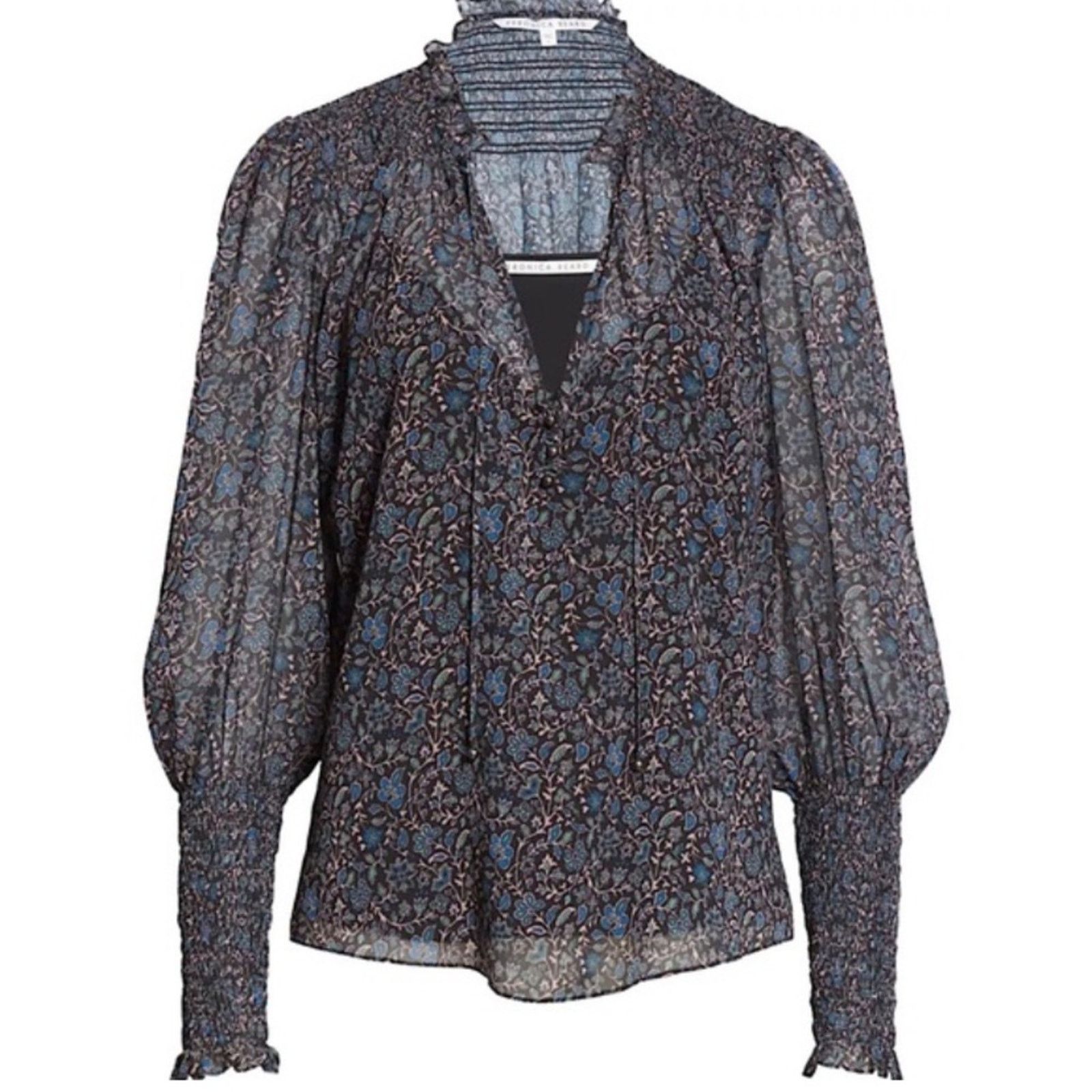 Veronica Beard Veronica Beard $277 Jaz Black Floral Balloon Sleeve Blouse 0 Size XS / US 0-2 / IT 36-38 - 3 Thumbnail