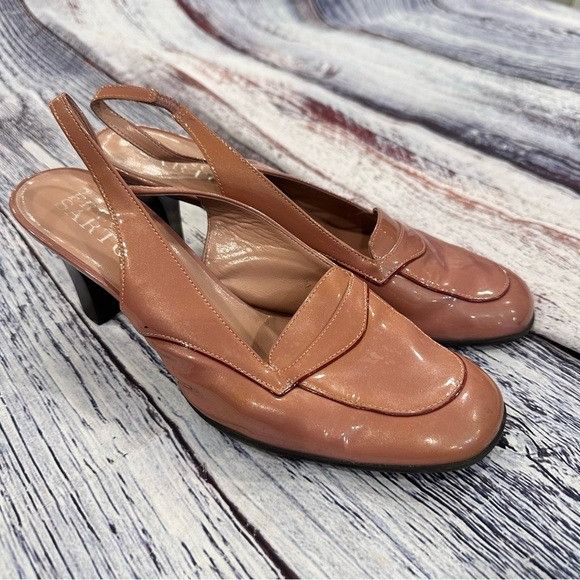Escarpins FRANCO SARTO Slingback Noir Verni - Talon Wedge 3 Pouces, Taille 8.5 M - Occasion Comme Neufs !