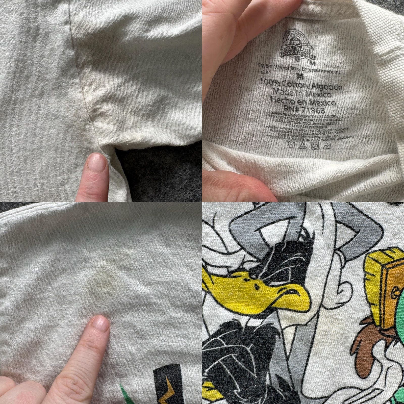 Vintage Looney Tunes Shirt Mens M White Graphic Tee Crewneck 100% Cotton Short Sleeve Logo Back None Vintage: No Size US M / EU 48-50 / 2 - 8 Thumbnail