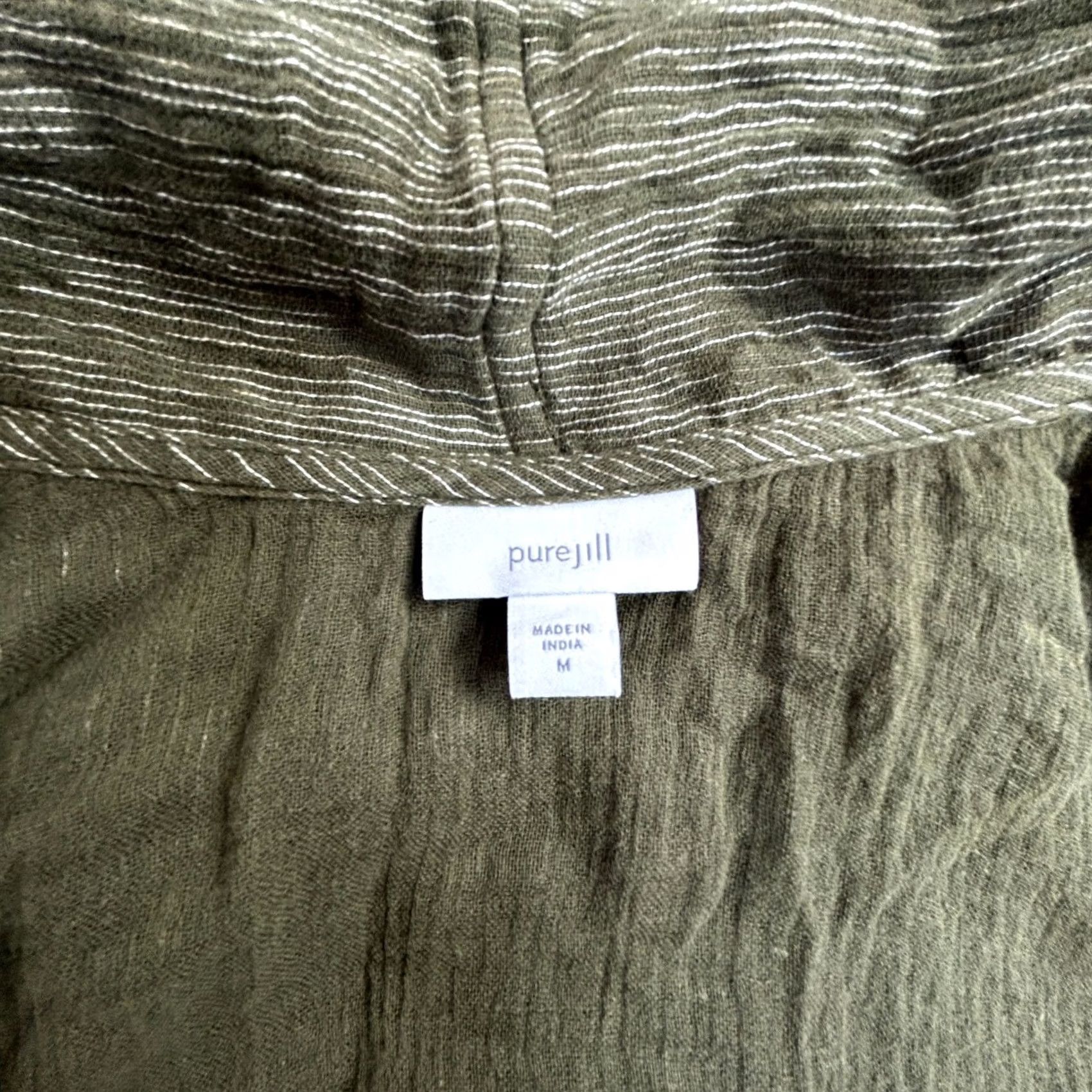 J. Jill Pure Jill Womens Olive Green Open Front Striped Cardigan Jacket Medium Cotton Size M / US 6-8 / IT 42-44 - 3 Thumbnail