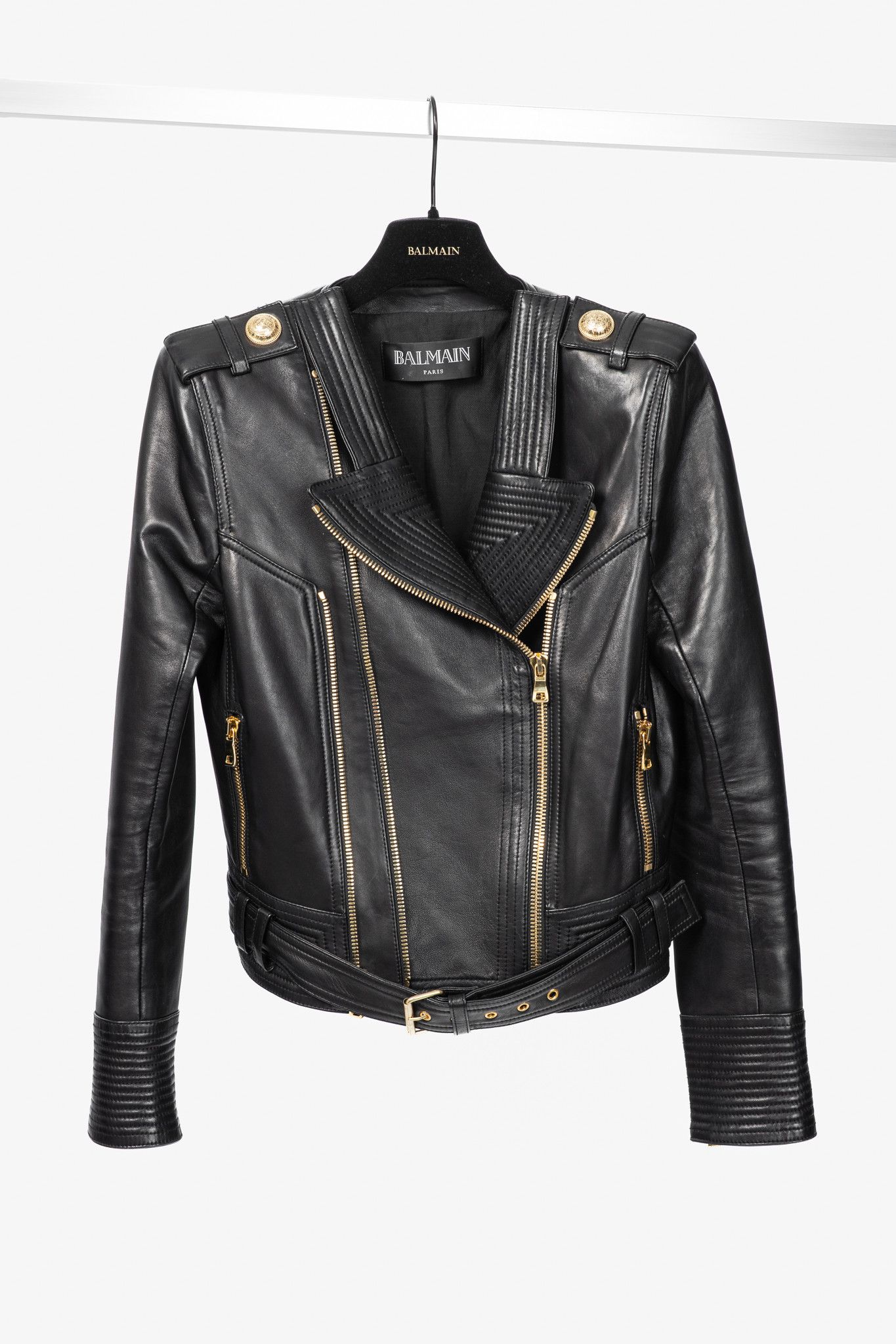 Balmain Balmain Black Lambskin-Leather Quilted Biker Jacket Size M / US 6-8 / IT 42-44 - 1 Thumbnail