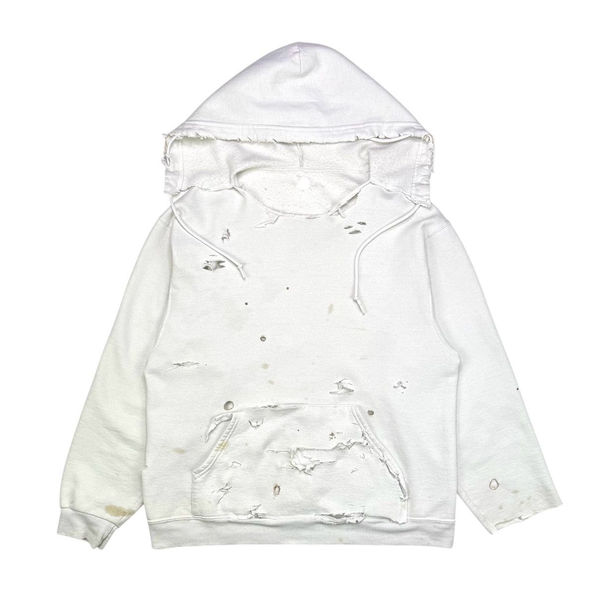 Vintage VINTAGE THRASHED WHITE HOODIE Size US L / EU 52-54 / 3 - 2 Thumbnail
