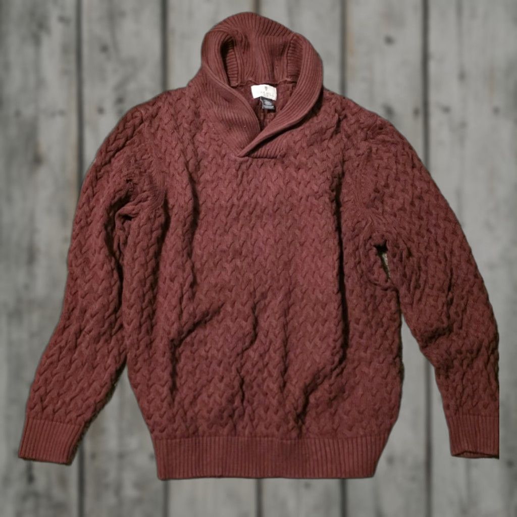 Vintage Oak Hill Sweater Men XL Red Shawl Collar Cable Knit Burgundy Preppy Size US XL / EU 56 / 4 - 1 Thumbnail